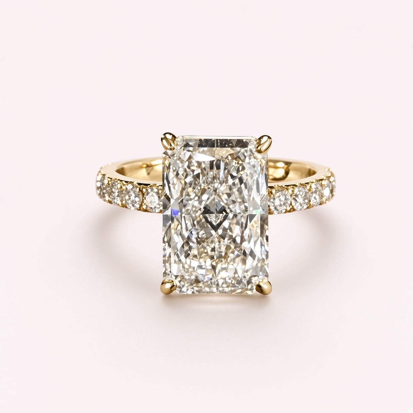 Radiant Cut Lab Grown Diamond Engagement Ring | 3.78ct IGI Certified | 14K Yellow Gold