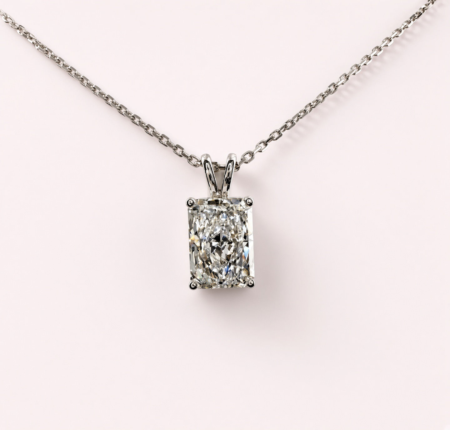 Radiant Cut Lab Grown Diamond Pendant Necklace | 3ct IGI Certified | 14K White Gold 16"
