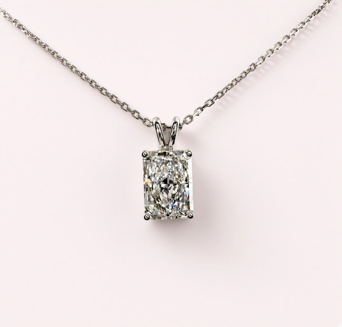 Radiant Cut Lab Grown Diamond Pendant Necklace | 3ct IGI Certified | 14K White Gold 16"
