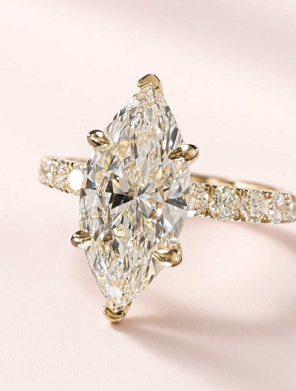 Marquise Lab Grown Diamond Engagement Ring | 2.27ct IGI Certified | 14K Yellow Gold