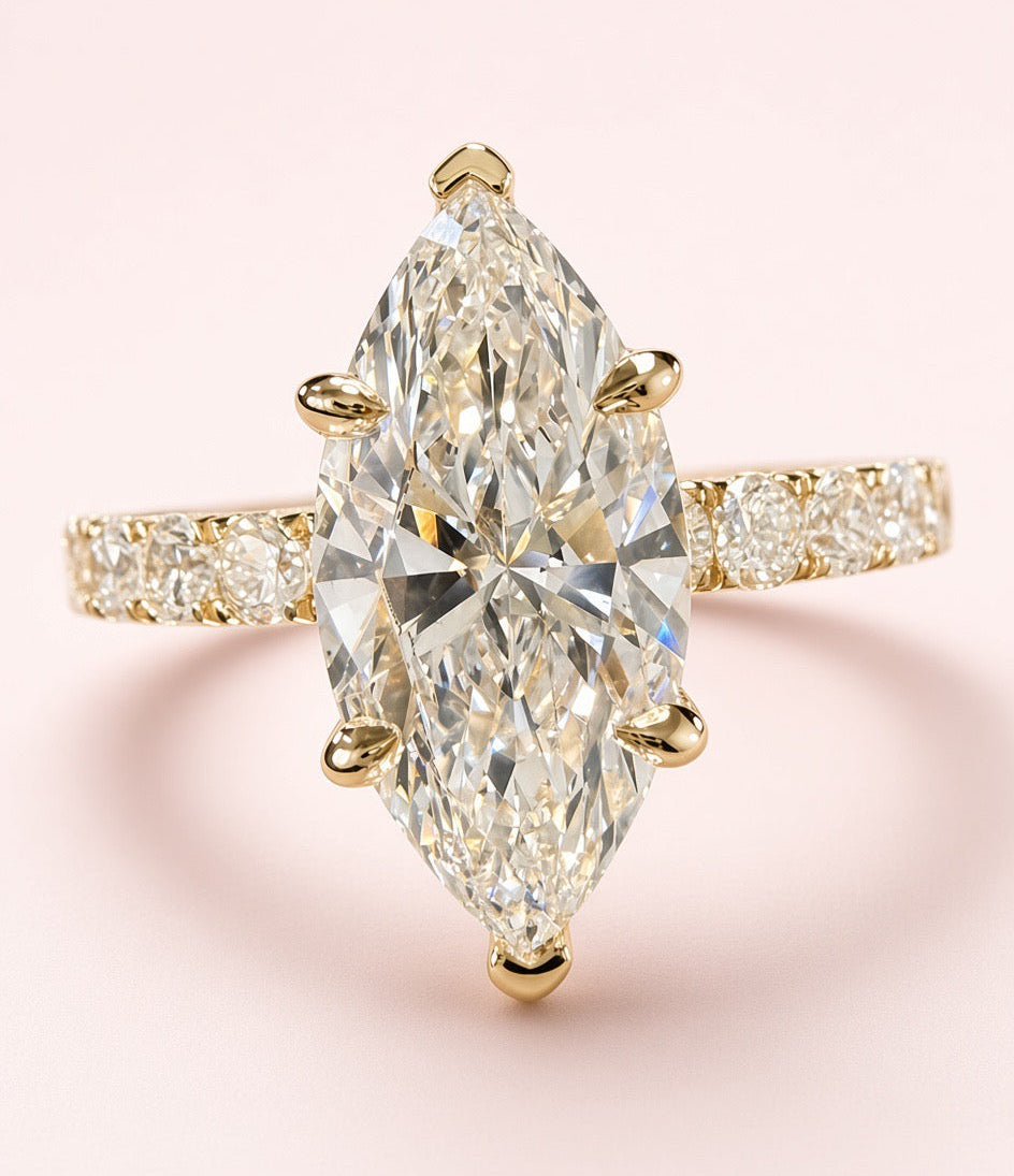 Marquise Lab Grown Diamond Engagement Ring | 2.27ct IGI Certified | 14K Yellow Gold