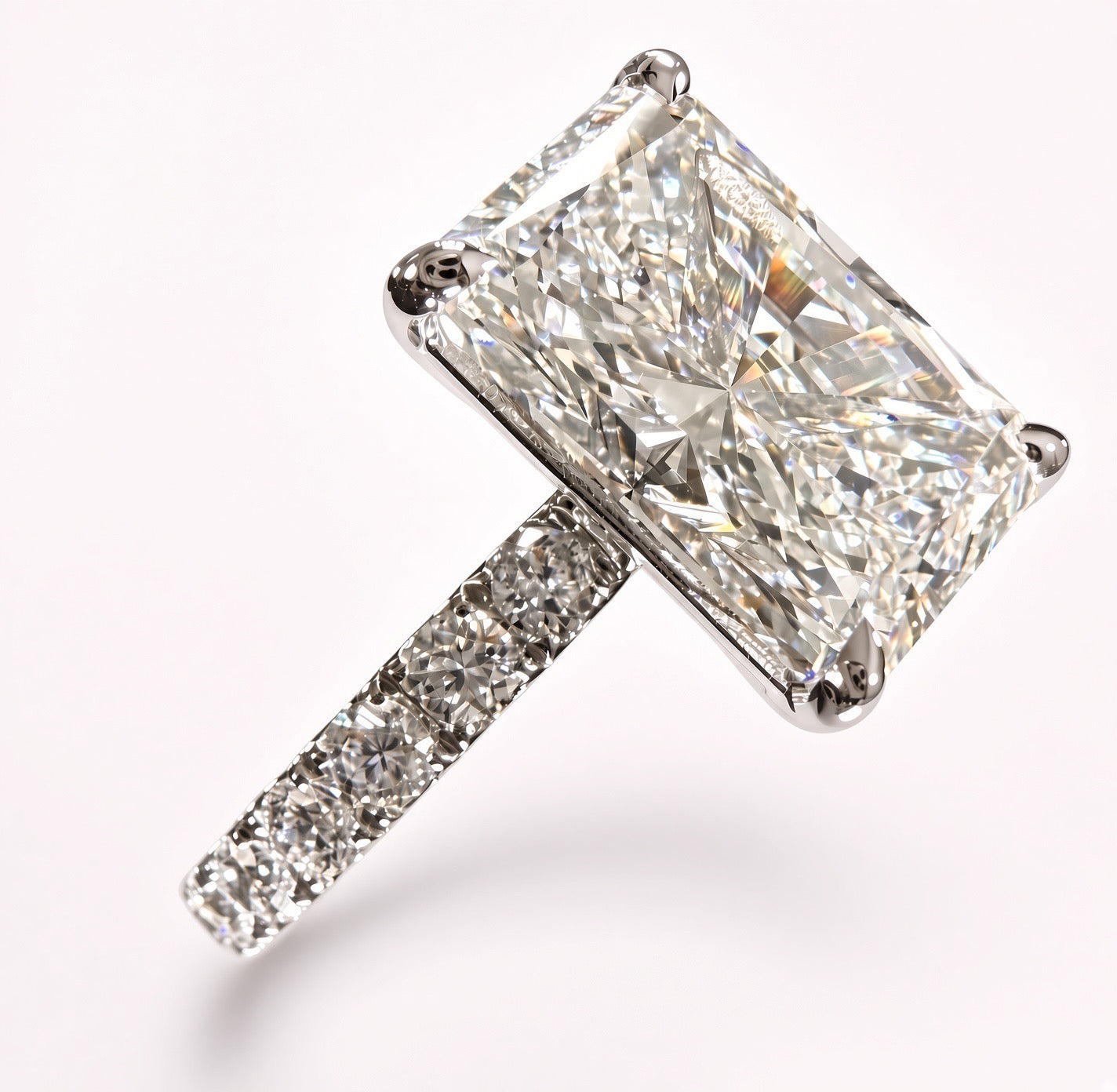 Radiant Cut Lab Grown Diamond Engagement Ring | 5.05ct IGI Certified | 14K White Gold Pavé