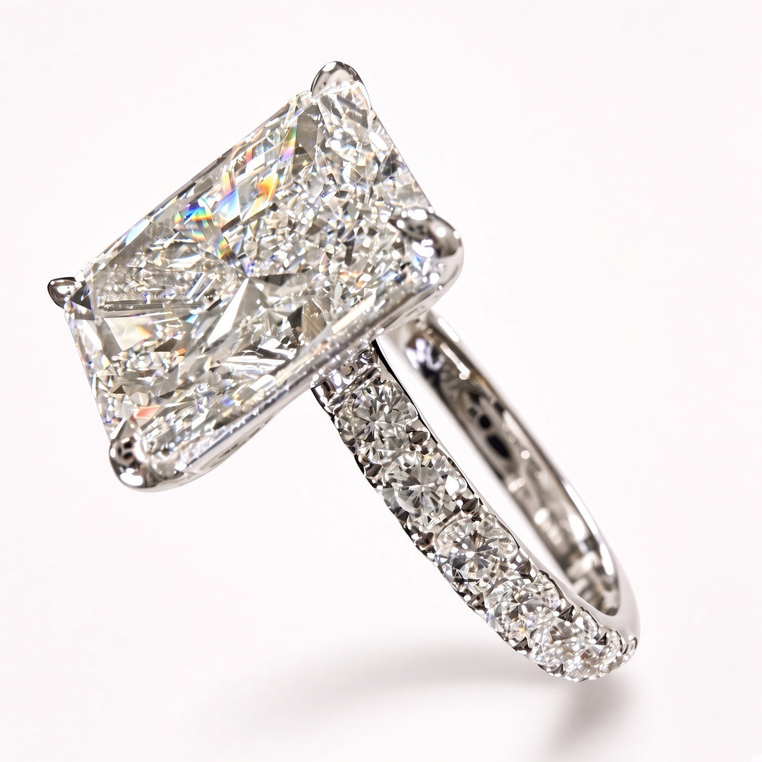 Radiant Cut Lab Grown Diamond Engagement Ring | 5.05ct IGI Certified | 14K White Gold Pavé