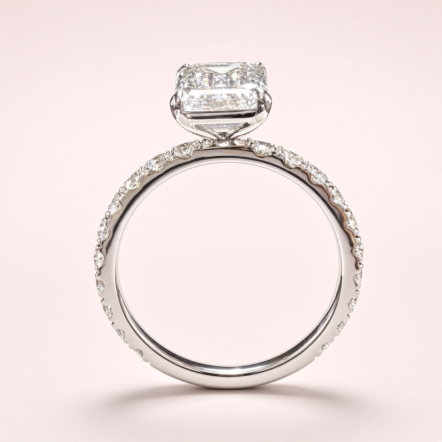 Elongated Emerald Cut Lab Grown Diamond Engagement Ring | 2.25ct IGI Certified | 14K White Gold Pavé