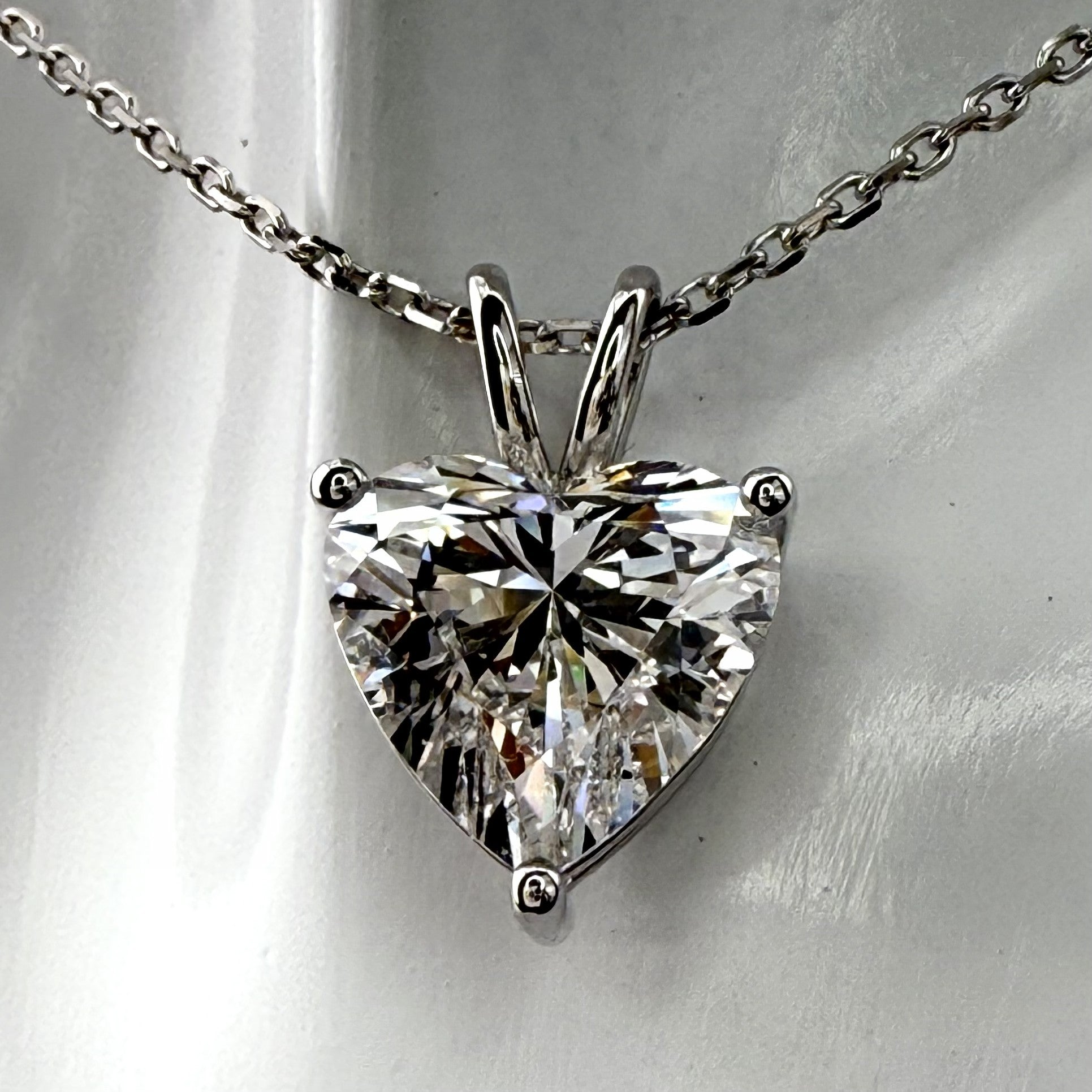 3ct Heart Cut Diamond IGI Certified Pendant 14K White Gold 16" Chain Necklace
