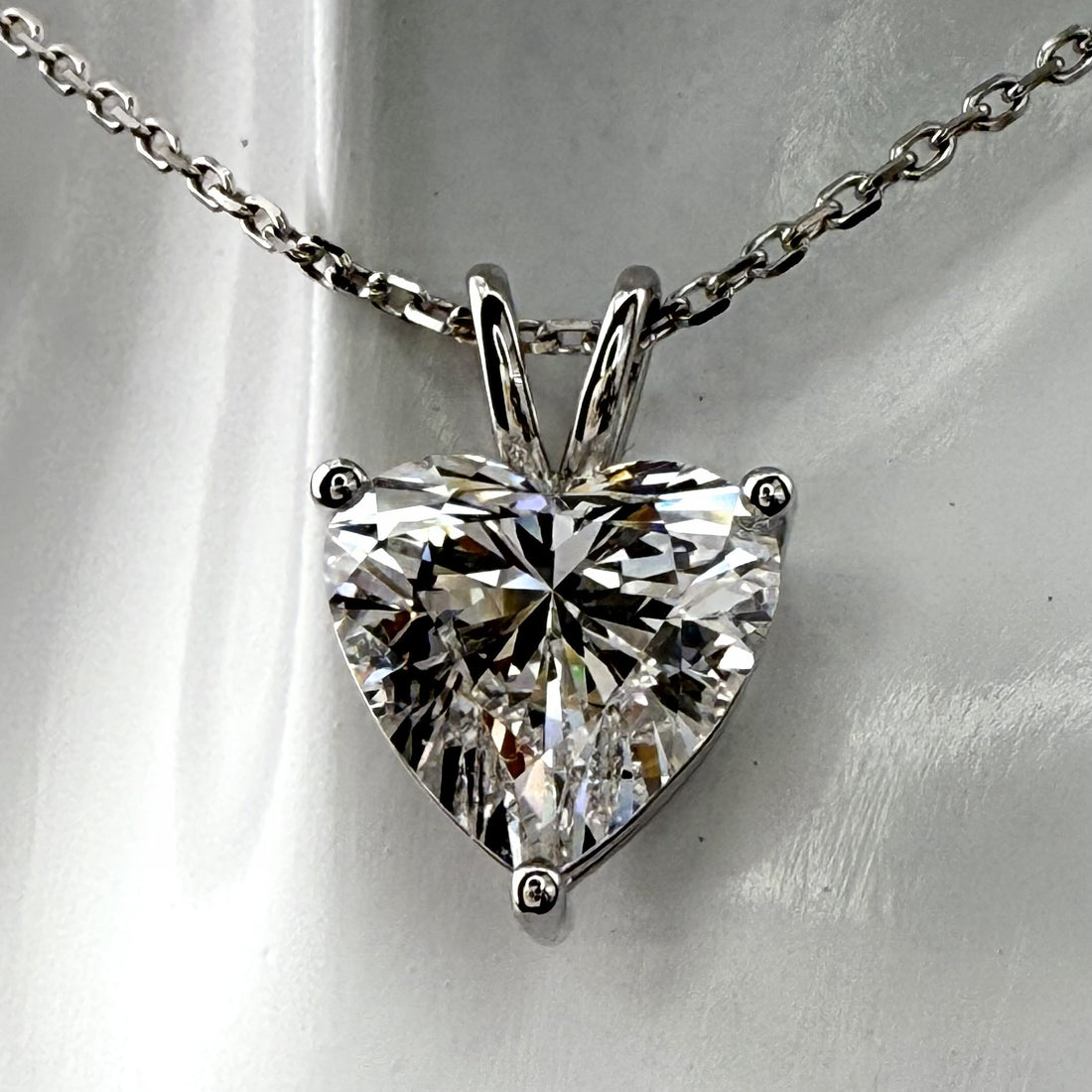 3ct Heart Cut Diamond IGI Certified Pendant 14K White Gold 16" Chain Necklace