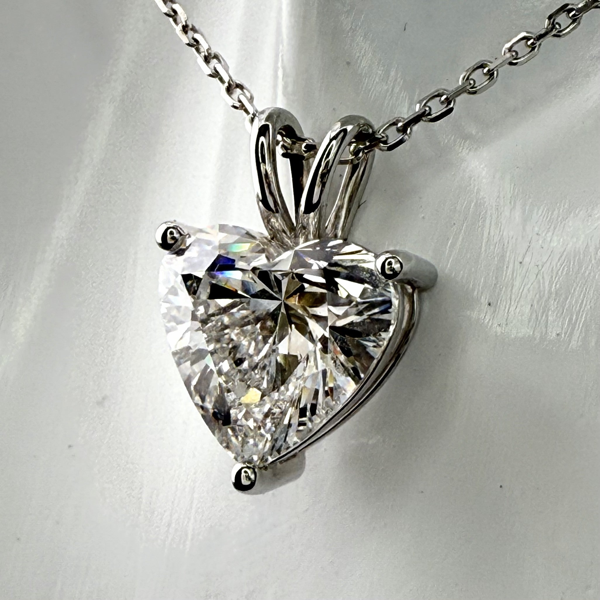 3ct Heart Cut Diamond IGI Certified Pendant 14K White Gold 16" Chain Necklace
