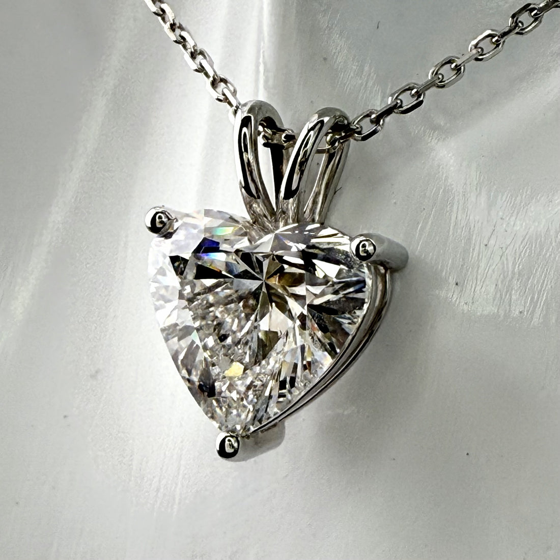 3ct Heart Cut Diamond IGI Certified Pendant 14K White Gold 16" Chain Necklace