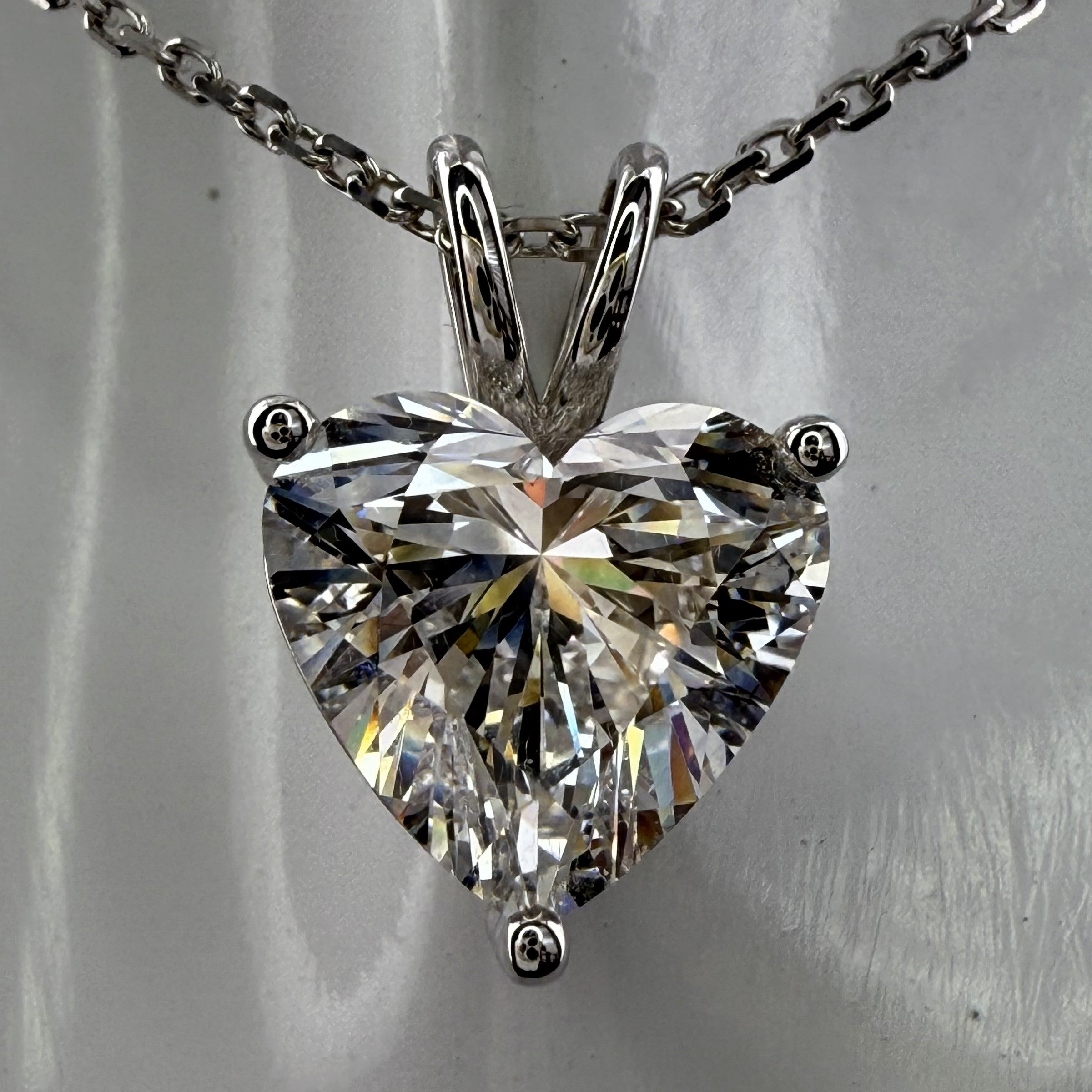 3ct Heart Cut Diamond IGI Certified Pendant 14K White Gold 16" Chain Necklace