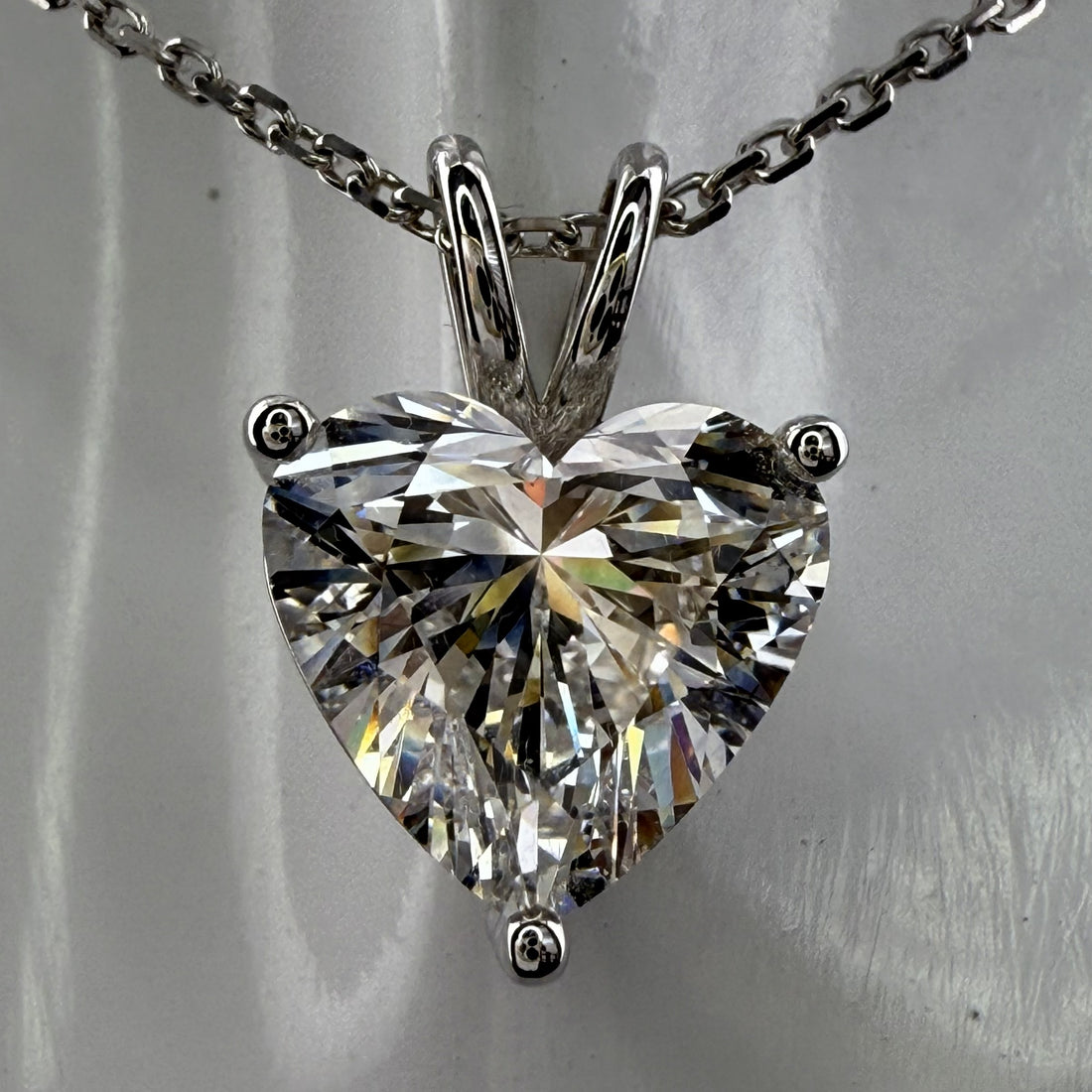 3ct Heart Cut Diamond IGI Certified Pendant 14K White Gold 16" Chain Necklace