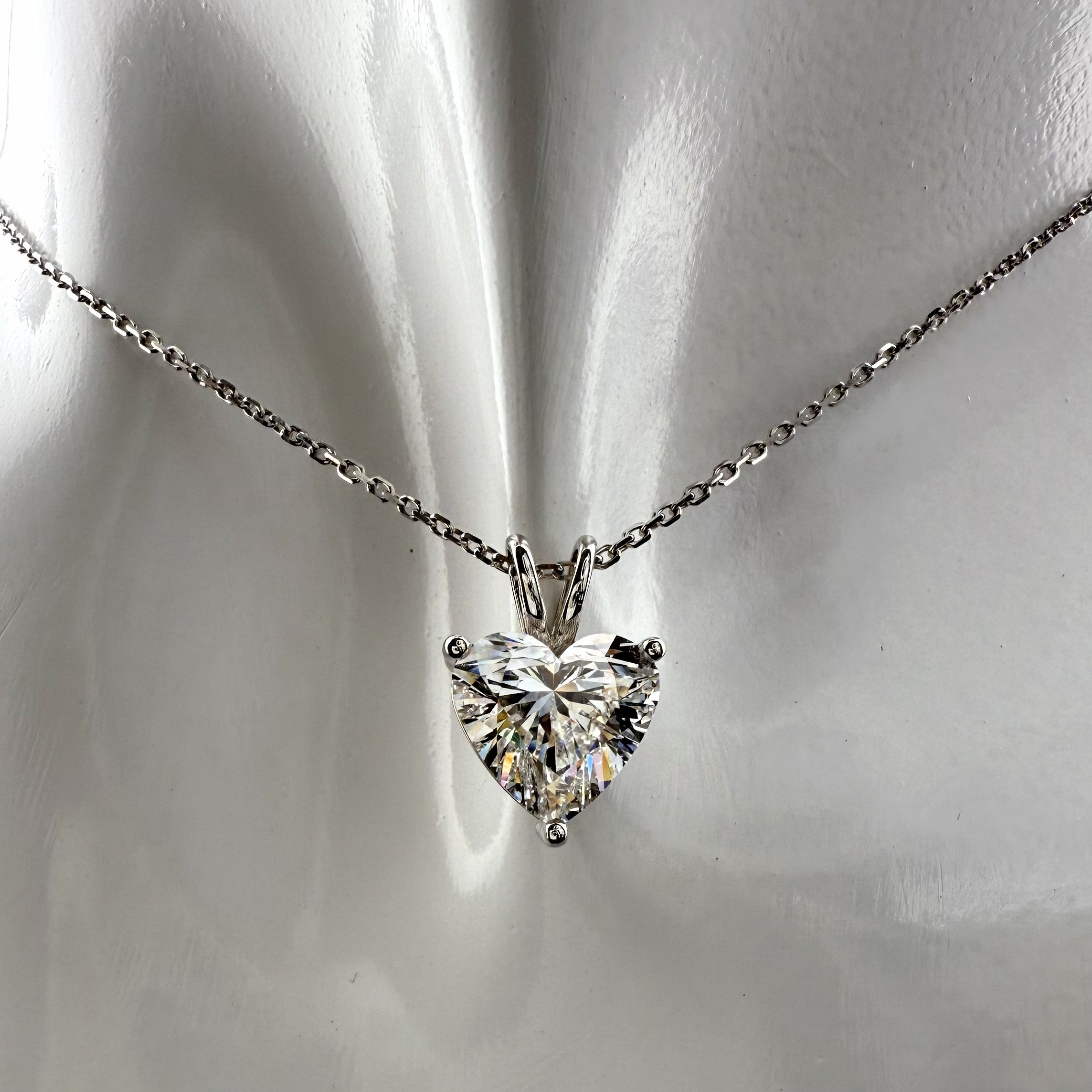 3ct Heart Cut Diamond IGI Certified Pendant 14K White Gold 16" Chain Necklace