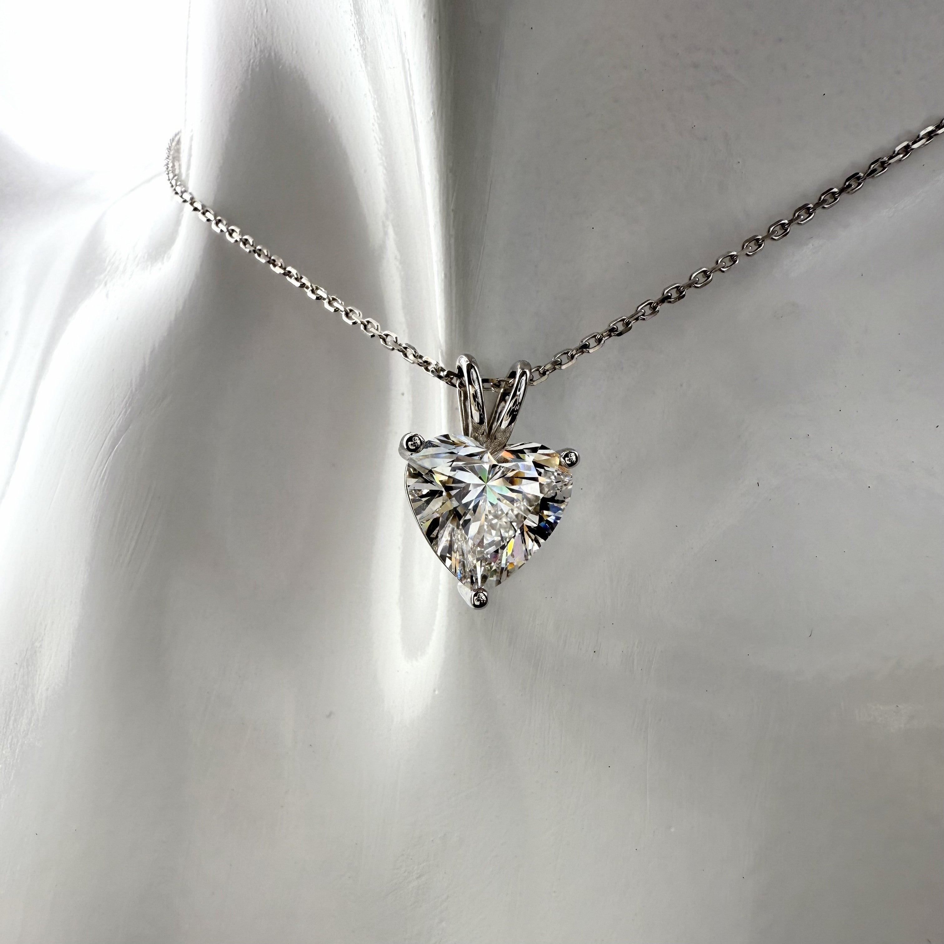 3ct Heart Cut Diamond IGI Certified Pendant 14K White Gold 16" Chain Necklace
