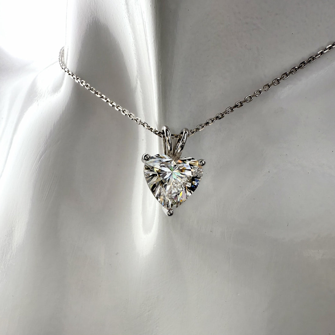3ct Heart Cut Diamond IGI Certified Pendant 14K White Gold 16" Chain Necklace