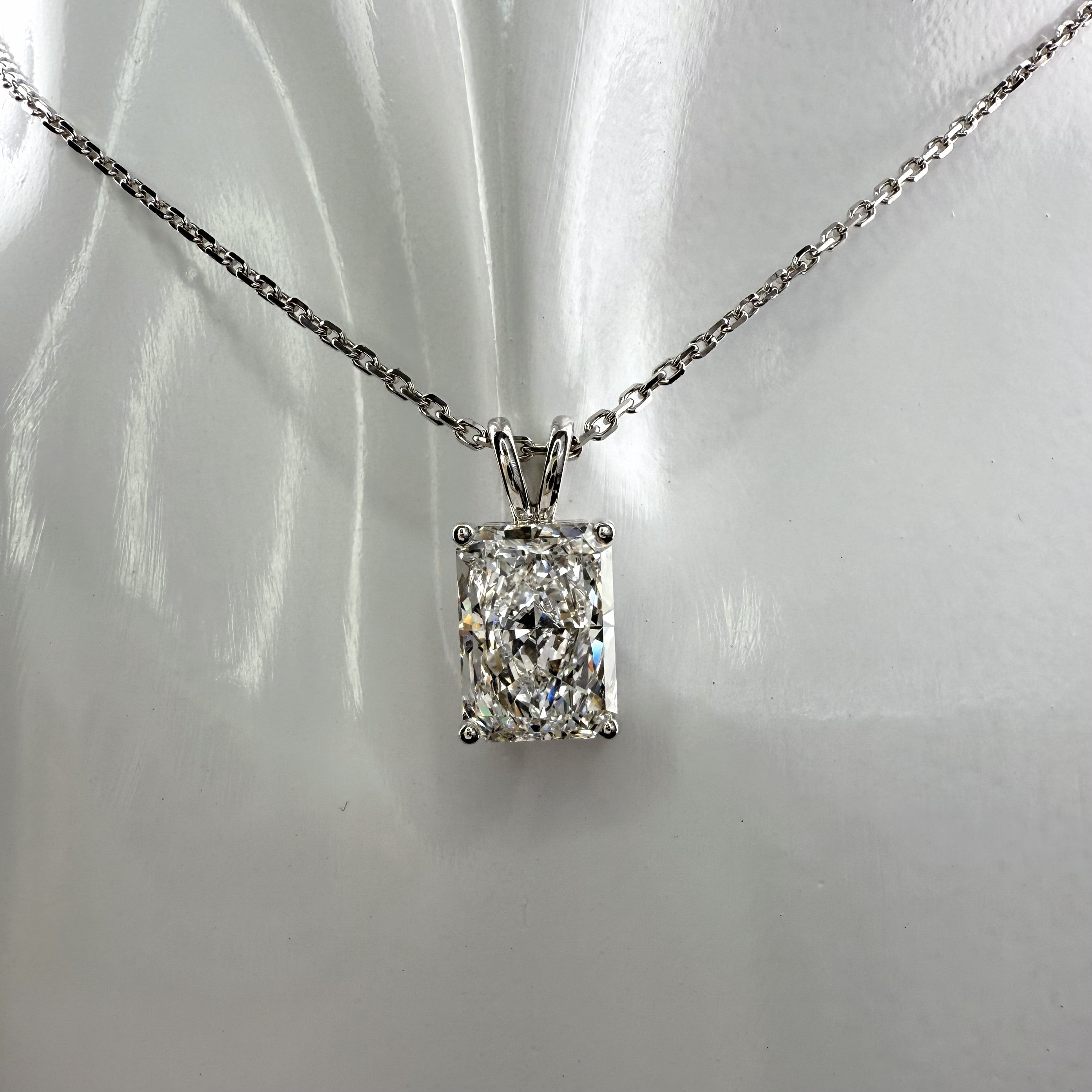 3ct Radiant Cut Diamond IGI Certified Pendant 14K White Gold 16" Chain Necklace