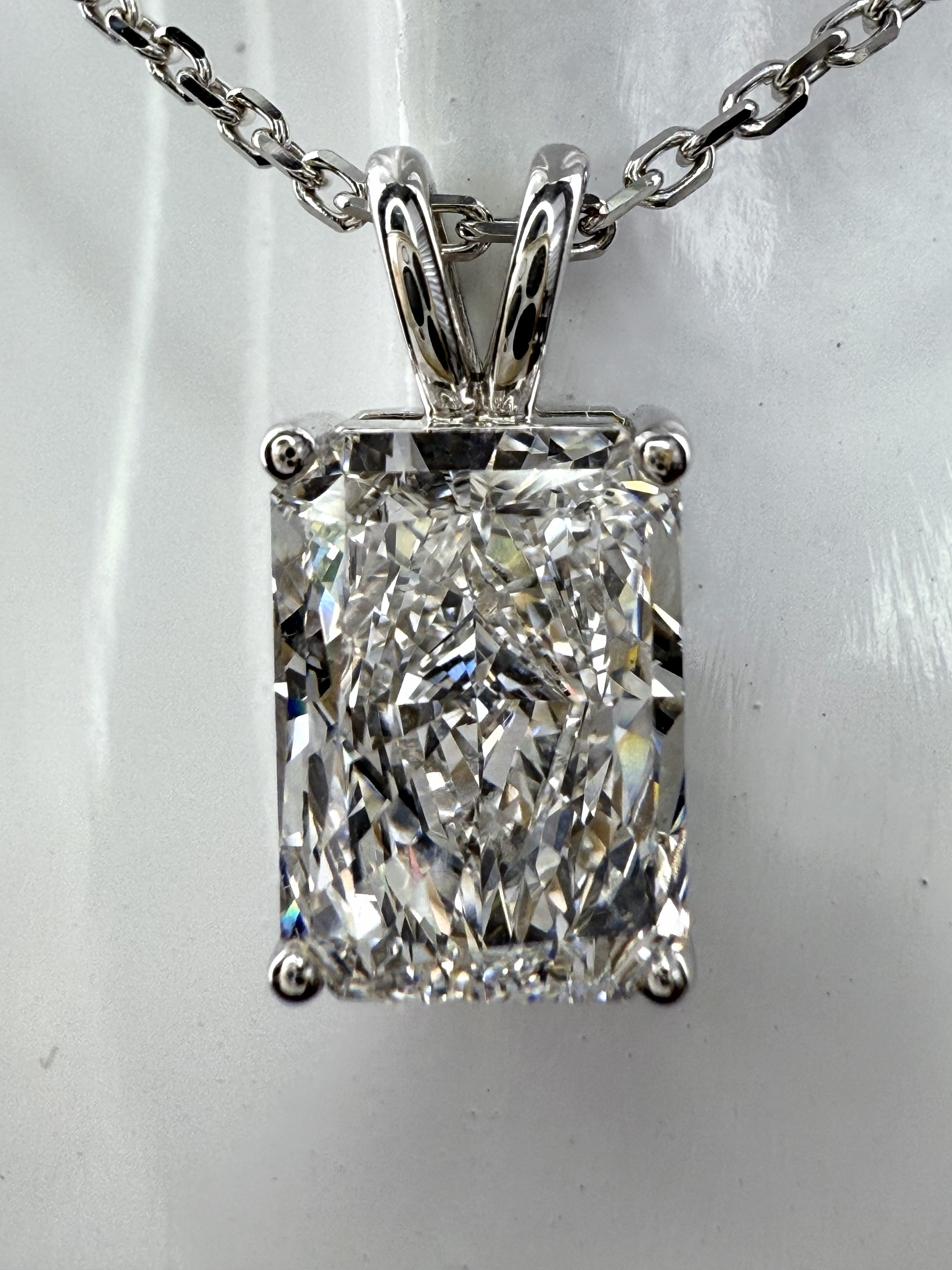 3ct Radiant Cut Diamond IGI Certified Pendant 14K White Gold 16" Chain Necklace