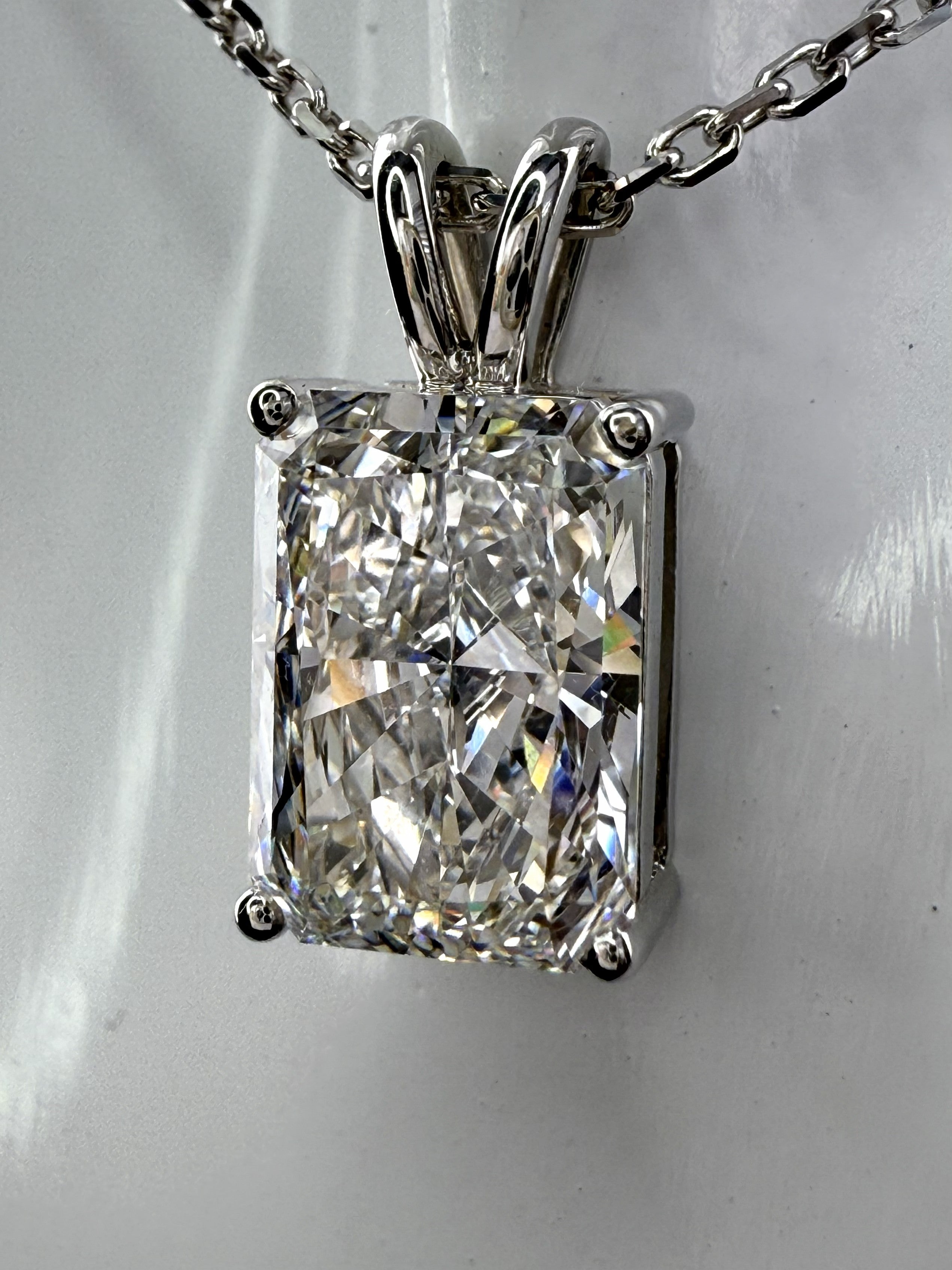 3ct Radiant Cut Diamond IGI Certified Pendant 14K White Gold 16" Chain Necklace