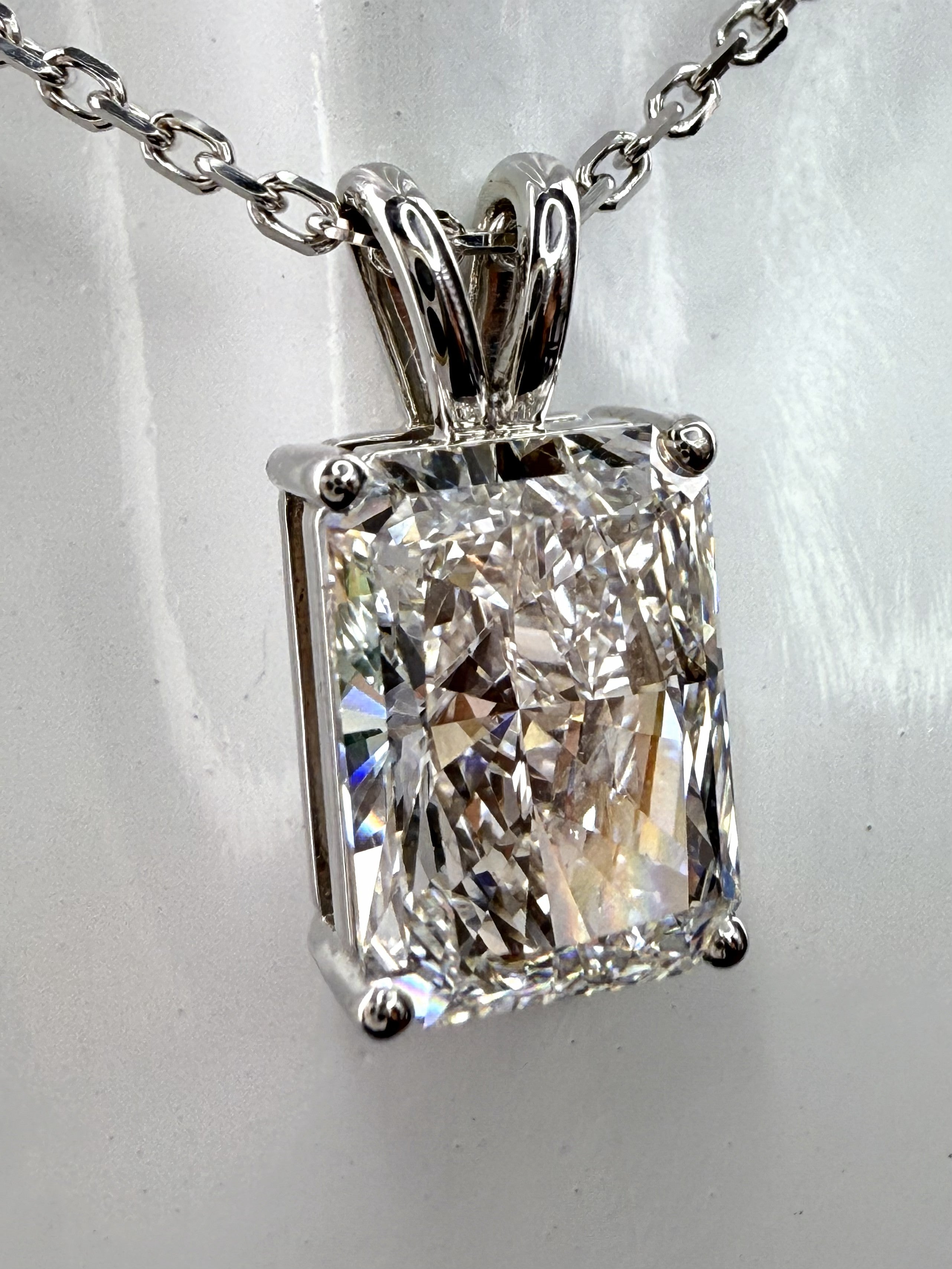 3ct Radiant Cut Diamond IGI Certified Pendant 14K White Gold 16" Chain Necklace