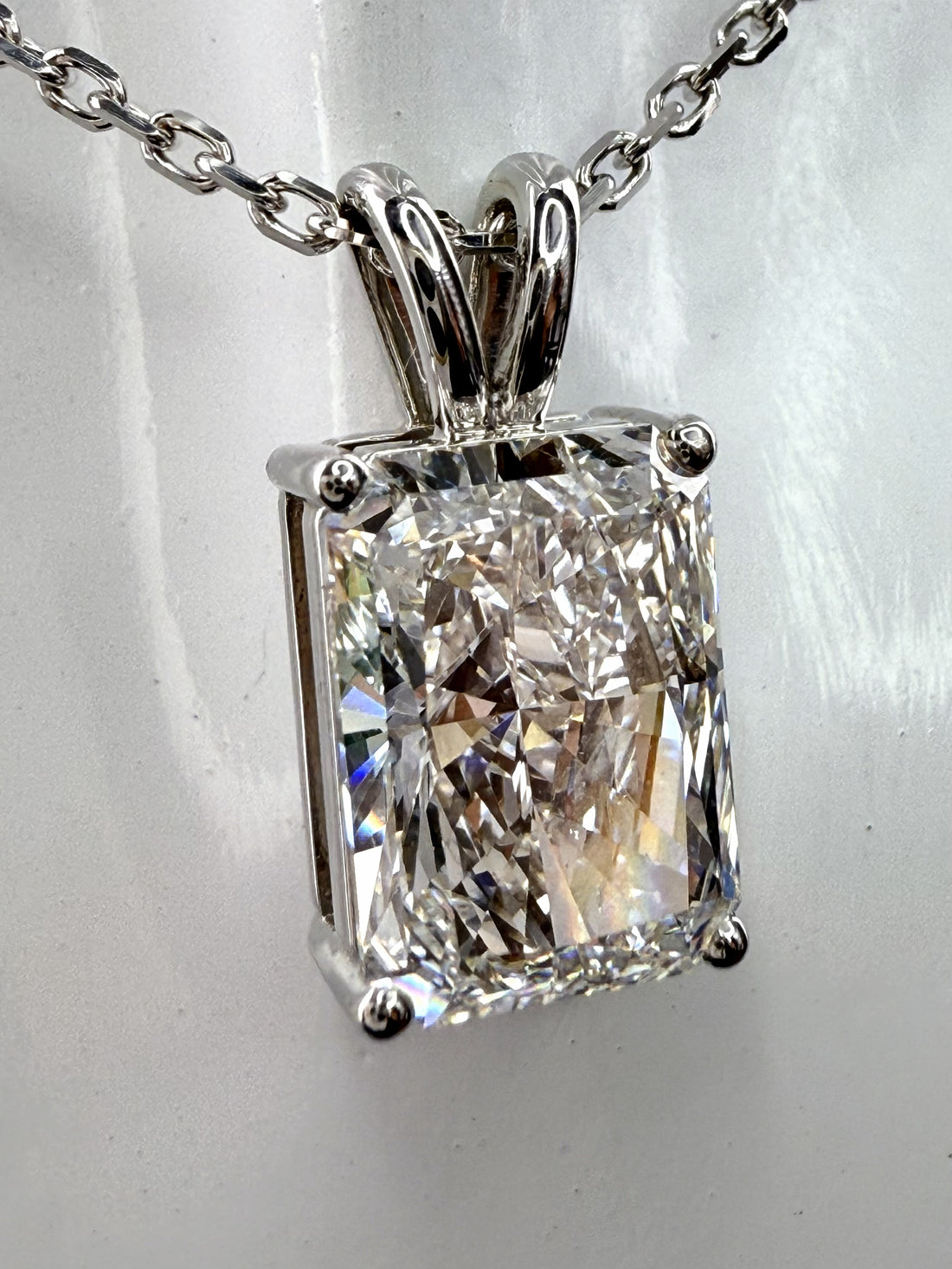 3ct Radiant Cut Diamond IGI Certified Pendant 14K White Gold 16" Chain Necklace