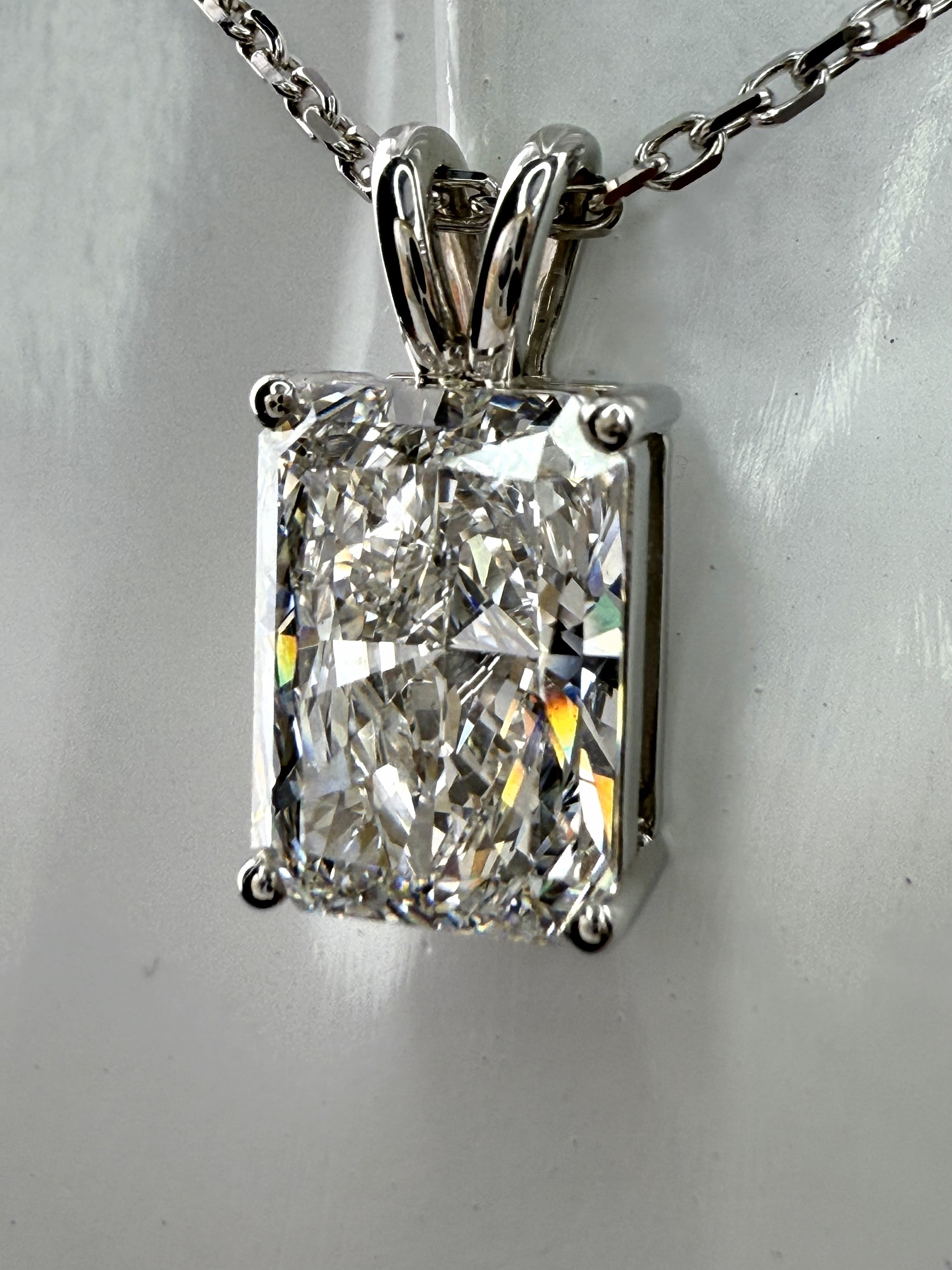 3ct Radiant Cut Diamond IGI Certified Pendant 14K White Gold 16" Chain Necklace