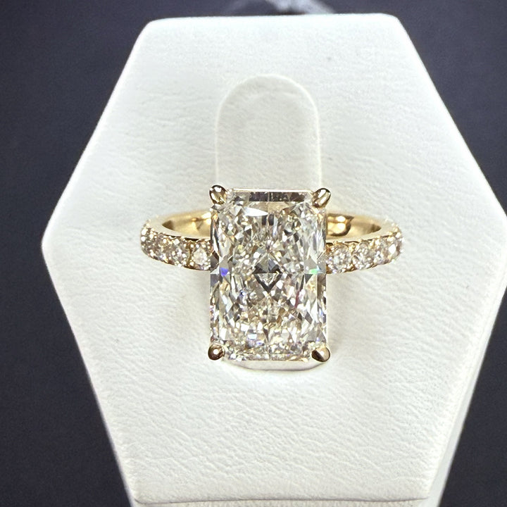 3.78ct Total Weight Radiant Cut Lab Grown Diamond IGI Certified 14K Yellow Gold Engagement Ring