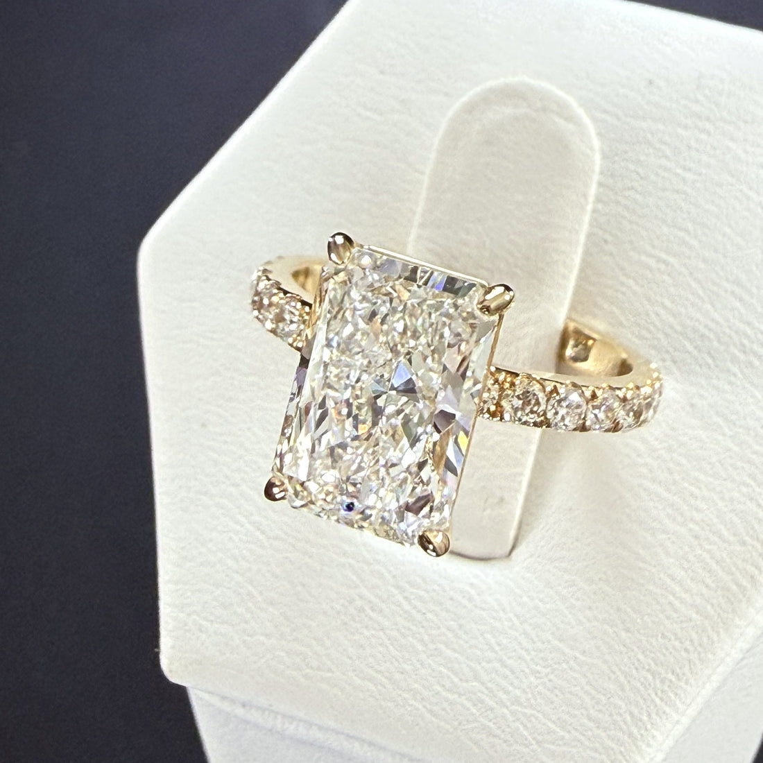 3.78ct Total Weight Radiant Cut Lab Grown Diamond IGI Certified 14K Yellow Gold Engagement Ring