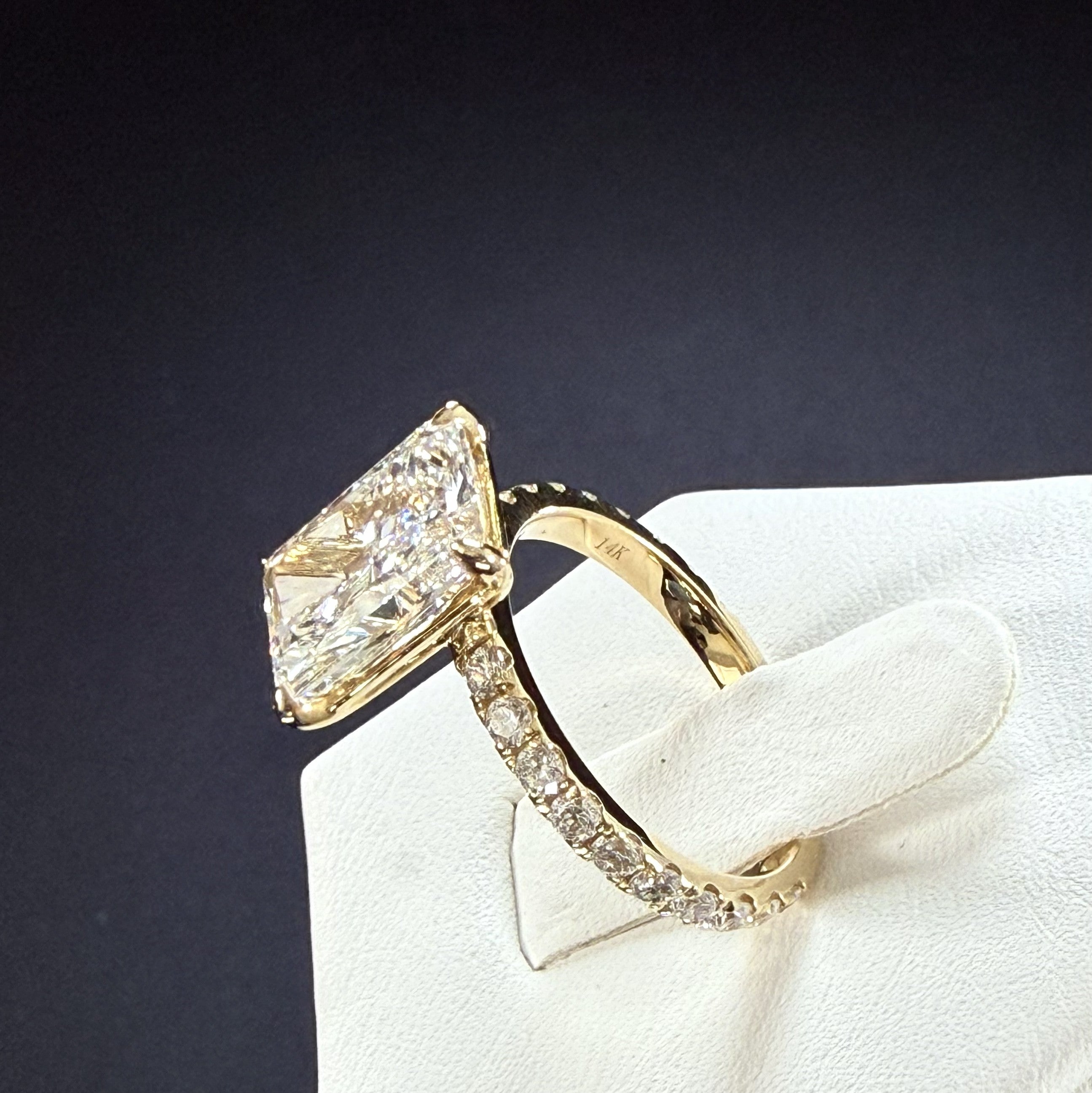 3.78ct Total Weight Radiant Cut Lab Grown Diamond IGI Certified 14K Yellow Gold Engagement Ring