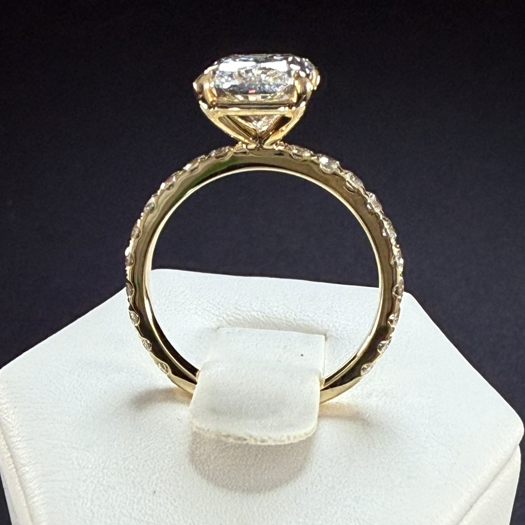 3.78ct Total Weight Radiant Cut Lab Grown Diamond IGI Certified 14K Yellow Gold Engagement Ring