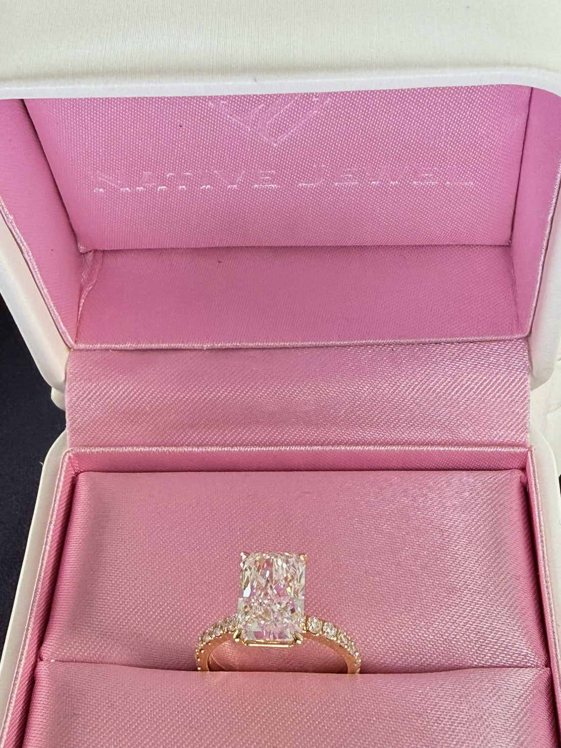 3.78ct Total Weight Radiant Cut Lab Grown Diamond IGI Certified 14K Yellow Gold Engagement Ring