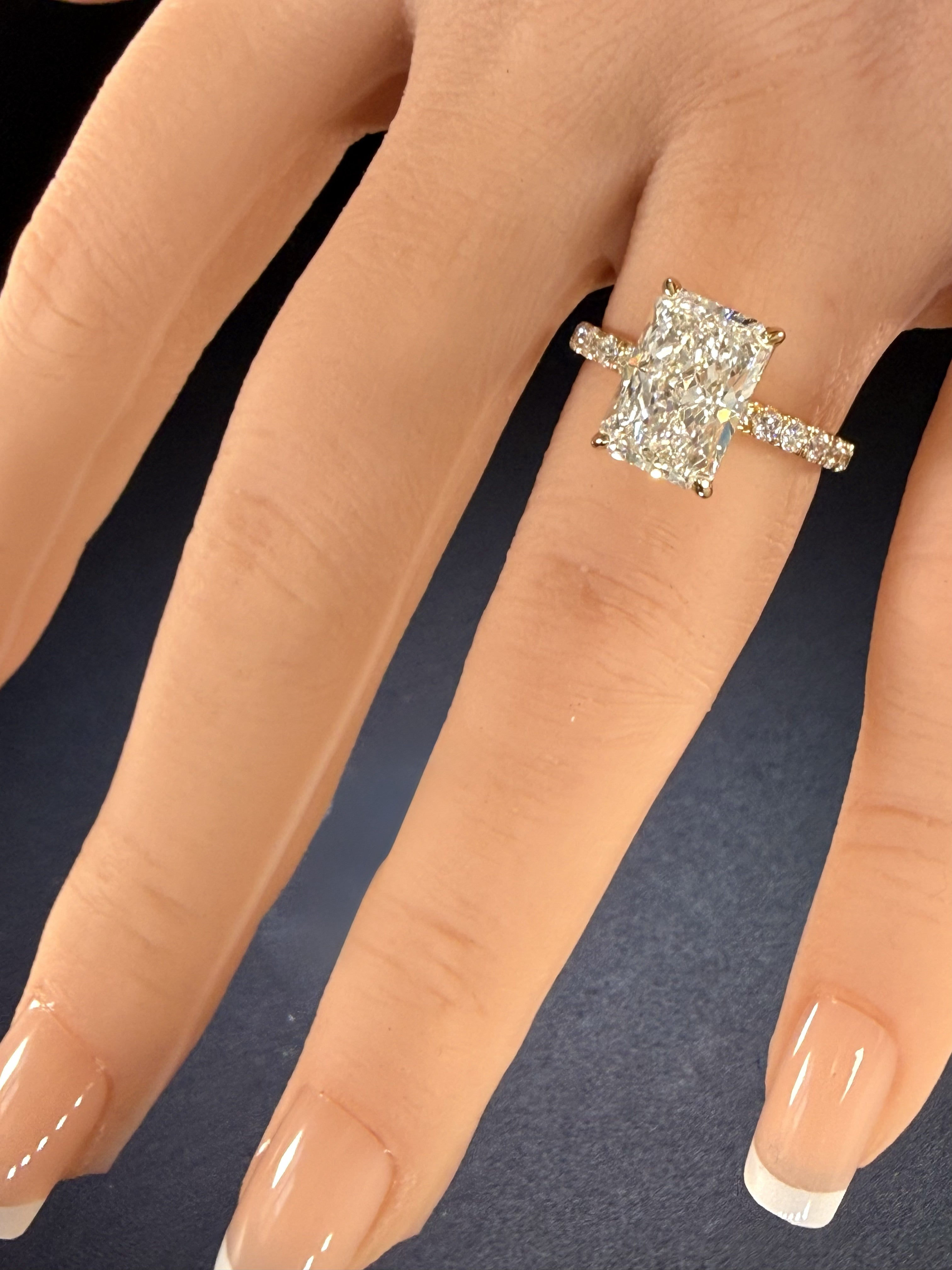 3.78ct Total Weight Radiant Cut Lab Grown Diamond IGI Certified 14K Yellow Gold Engagement Ring