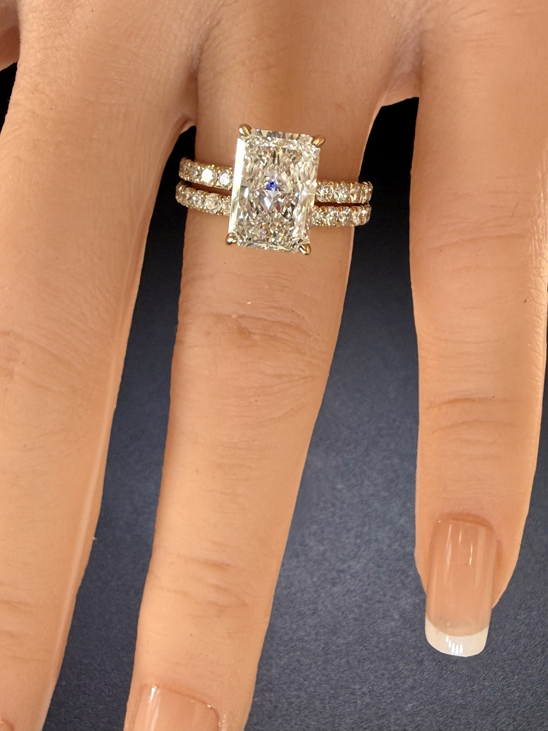 3.78ct Total Weight Radiant Cut Lab Grown Diamond IGI Certified 14K Yellow Gold Engagement Ring