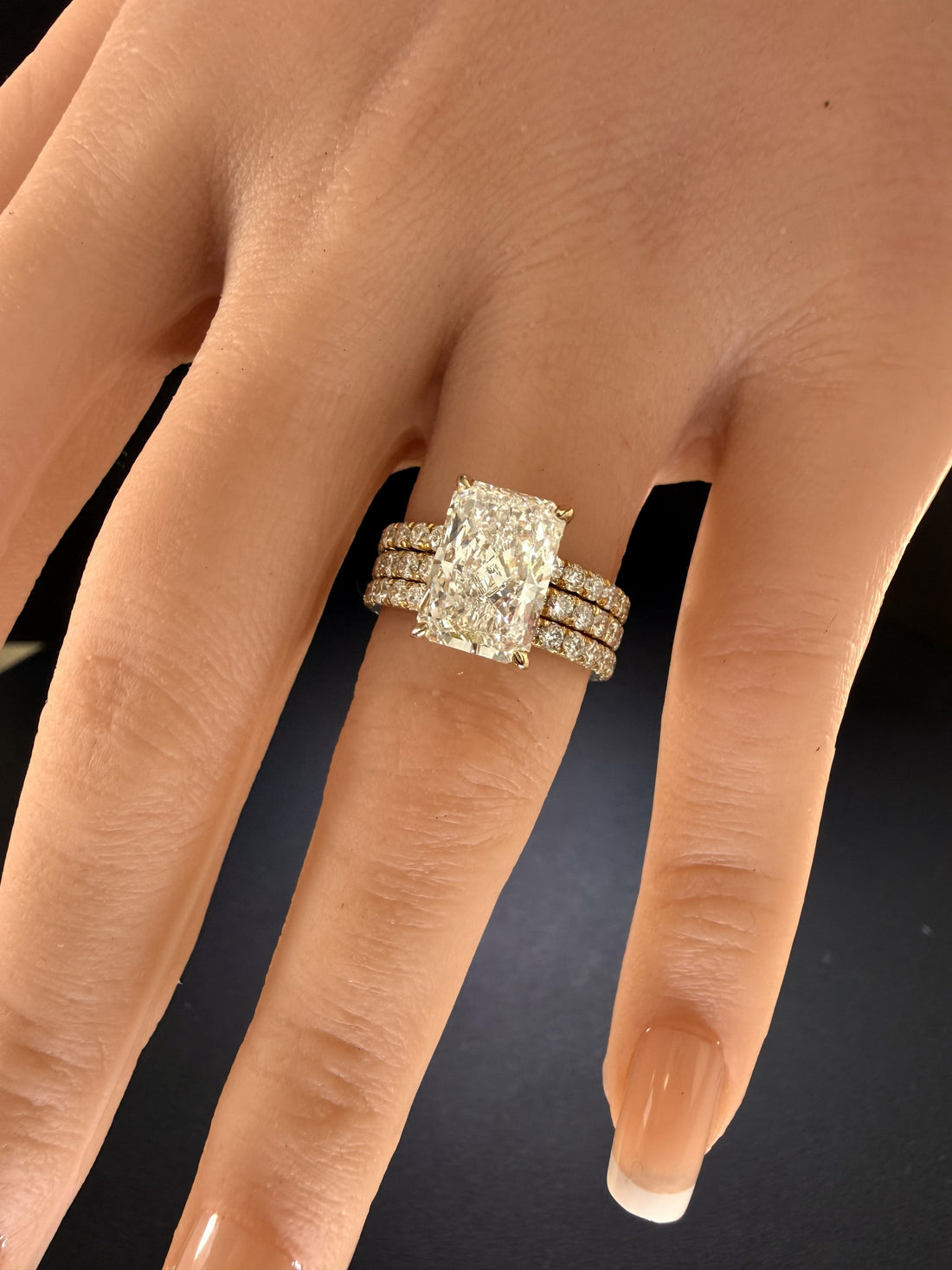 3.78ct Total Weight Radiant Cut Lab Grown Diamond IGI Certified 14K Yellow Gold Engagement Ring