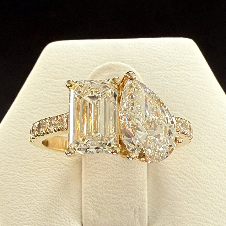 3.75ct Toi et Moi Diamond IGI Certified 14K Yellow Gold Pave Engagement Ring