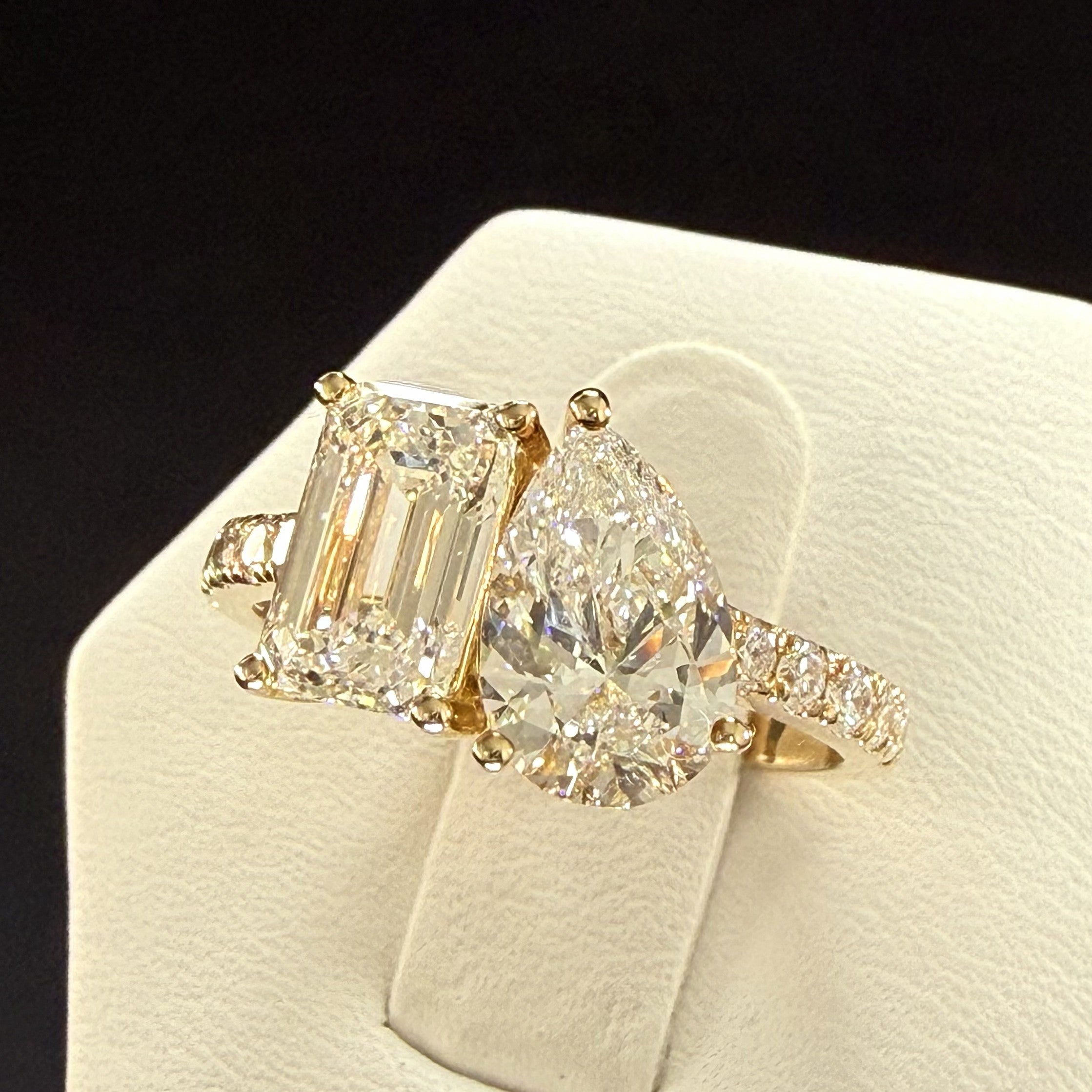 3.75ct Toi et Moi Diamond IGI Certified 14K Yellow Gold Pave Engagement Ring