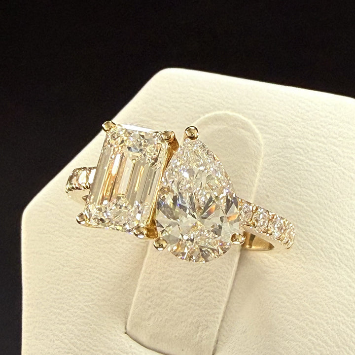 3.75ct Toi et Moi Diamond IGI Certified 14K Yellow Gold Pave Engagement Ring