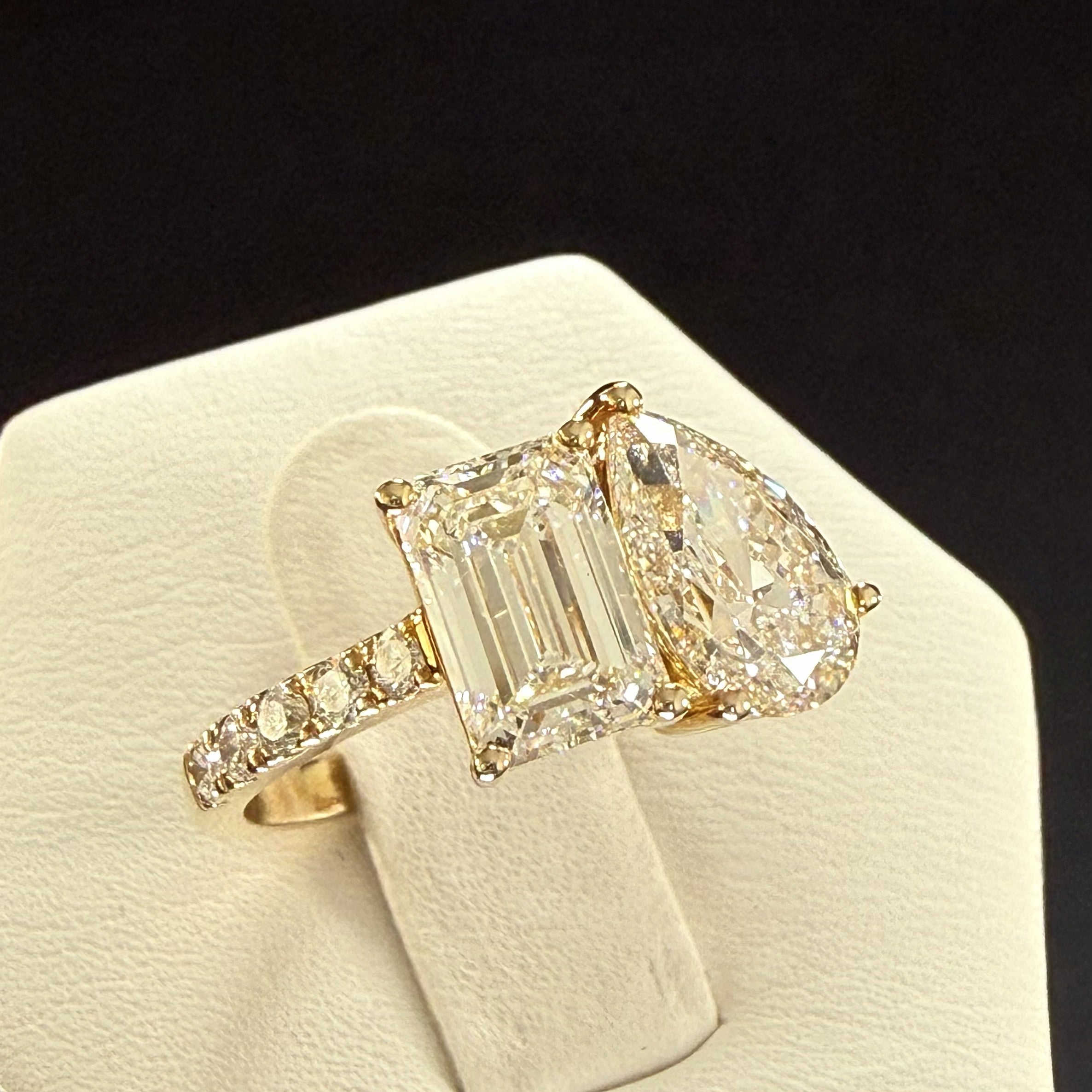 3.75ct Toi et Moi Diamond IGI Certified 14K Yellow Gold Pave Engagement Ring