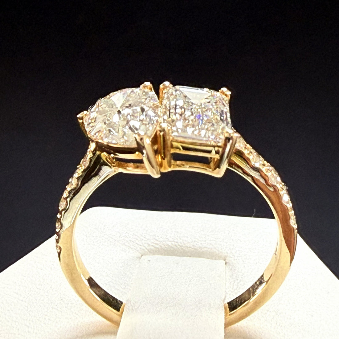 3.75ct Toi et Moi Diamond IGI Certified 14K Yellow Gold Pave Engagement Ring