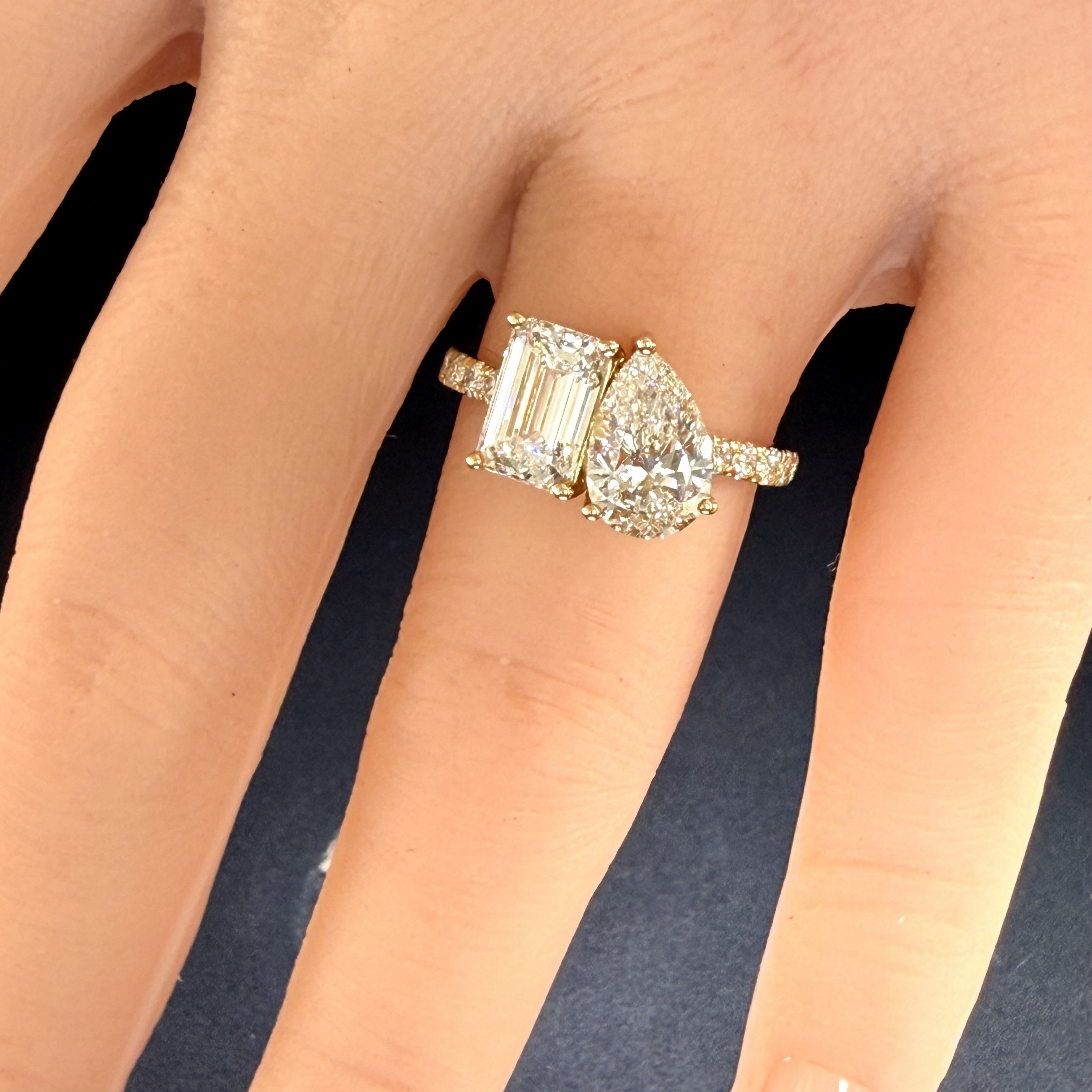 3.75ct Toi et Moi Diamond IGI Certified 14K Yellow Gold Pave Engagement Ring