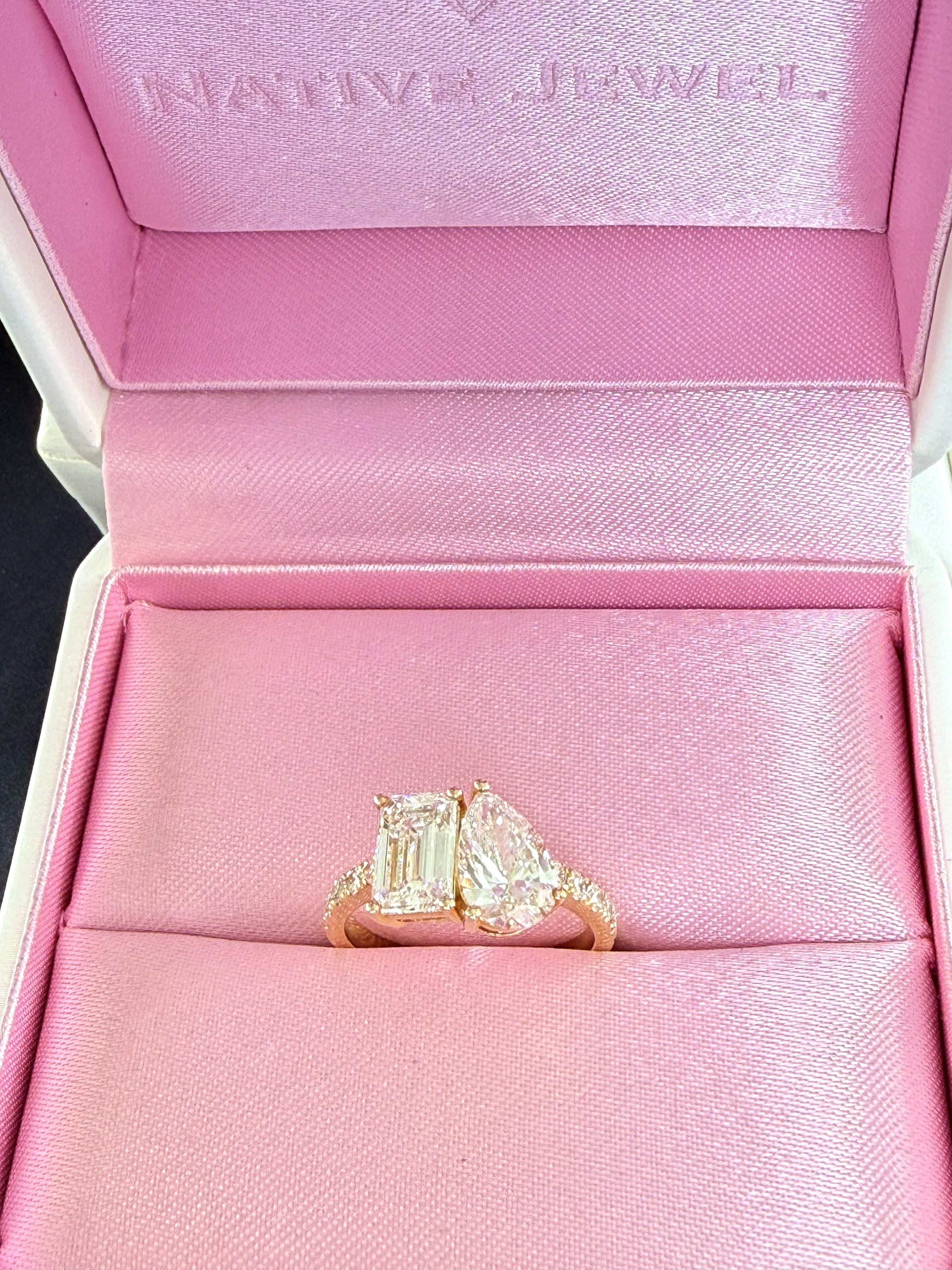 3.75ct Toi et Moi Diamond IGI Certified 14K Yellow Gold Pave Engagement Ring
