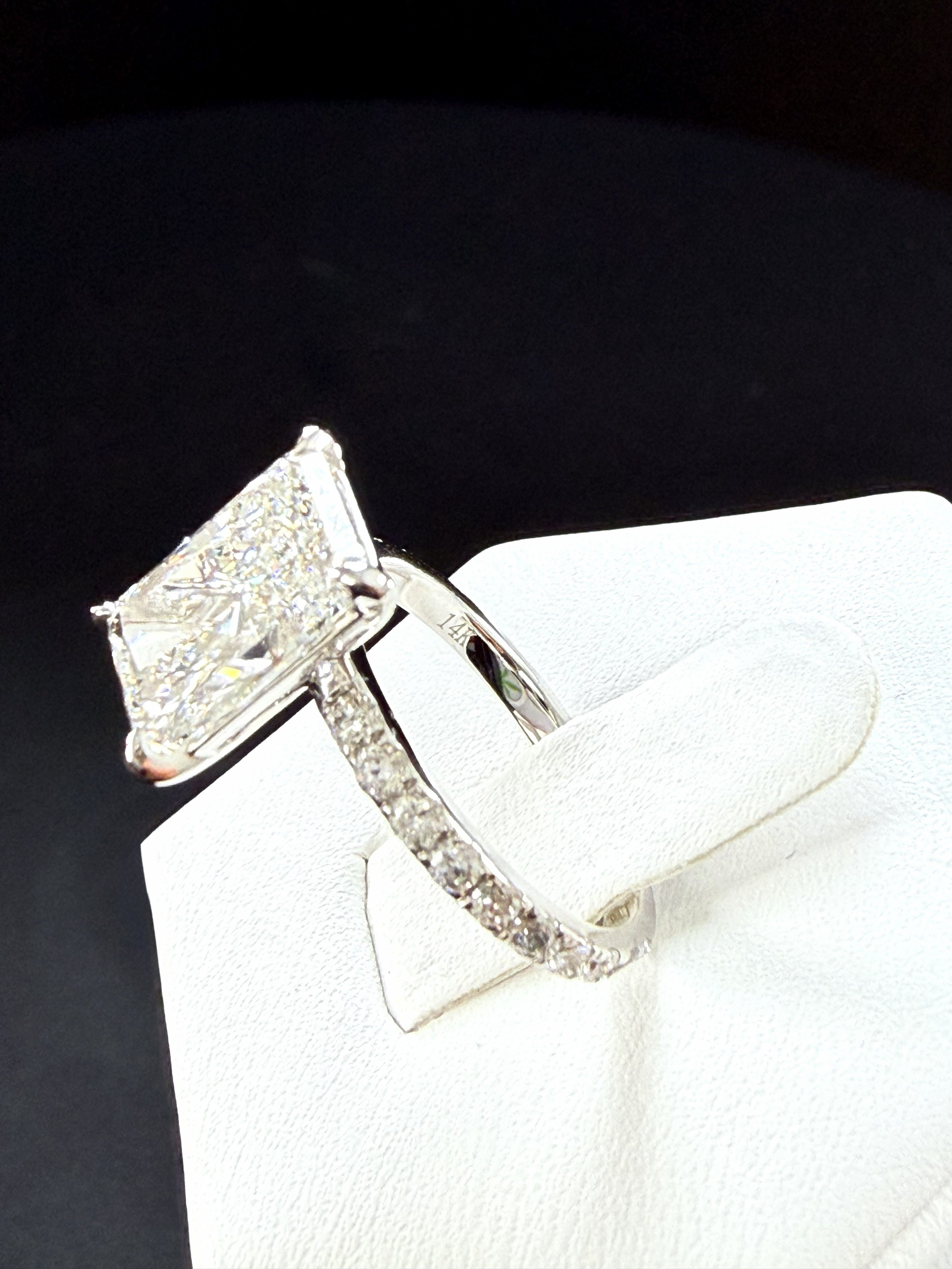 3.75ct Total Weight Radiant Cut Lab Grown Diamond IGI Certified 14K White Gold Engagement Ring