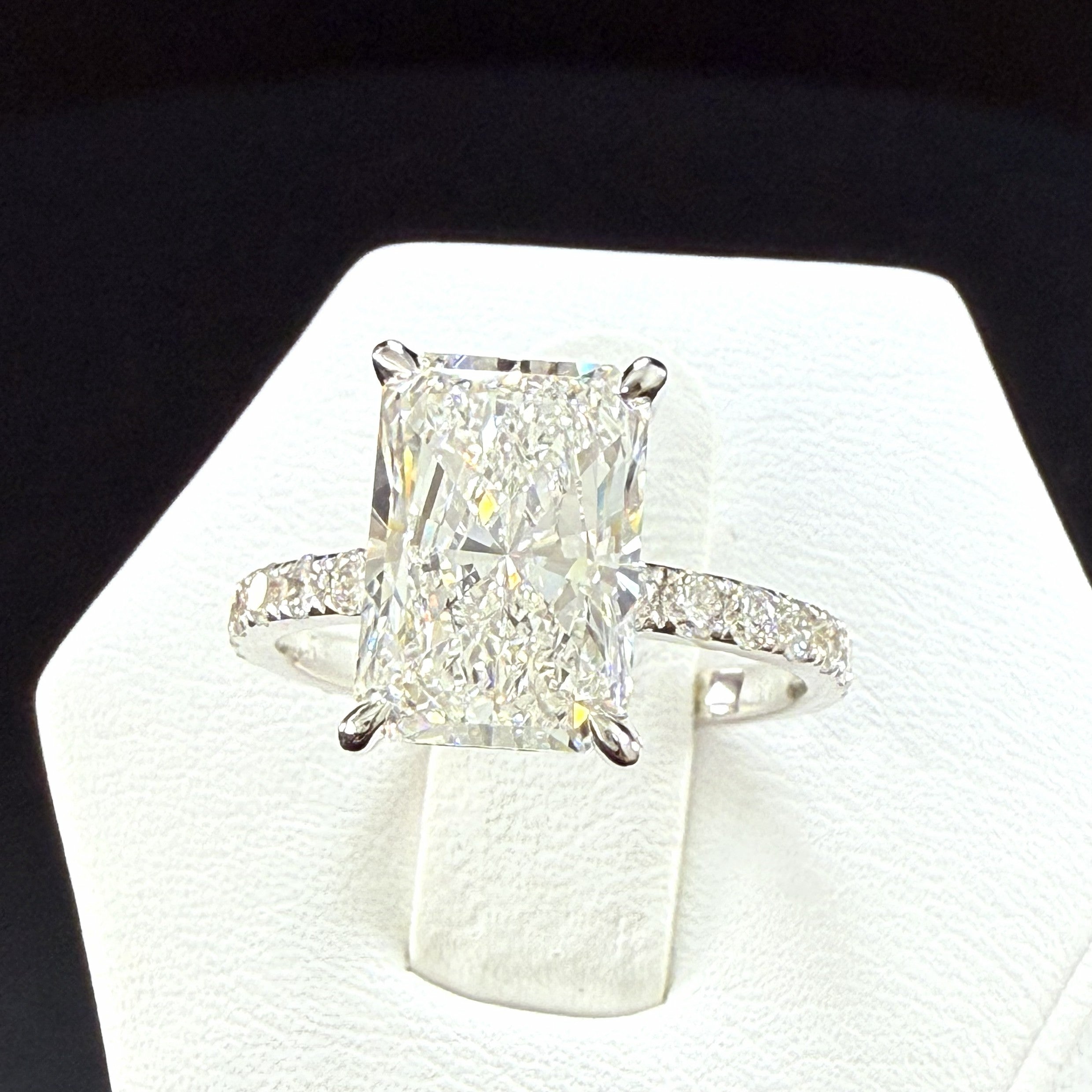 3.75ct Total Weight Radiant Cut Lab Grown Diamond IGI Certified 14K White Gold Engagement Ring