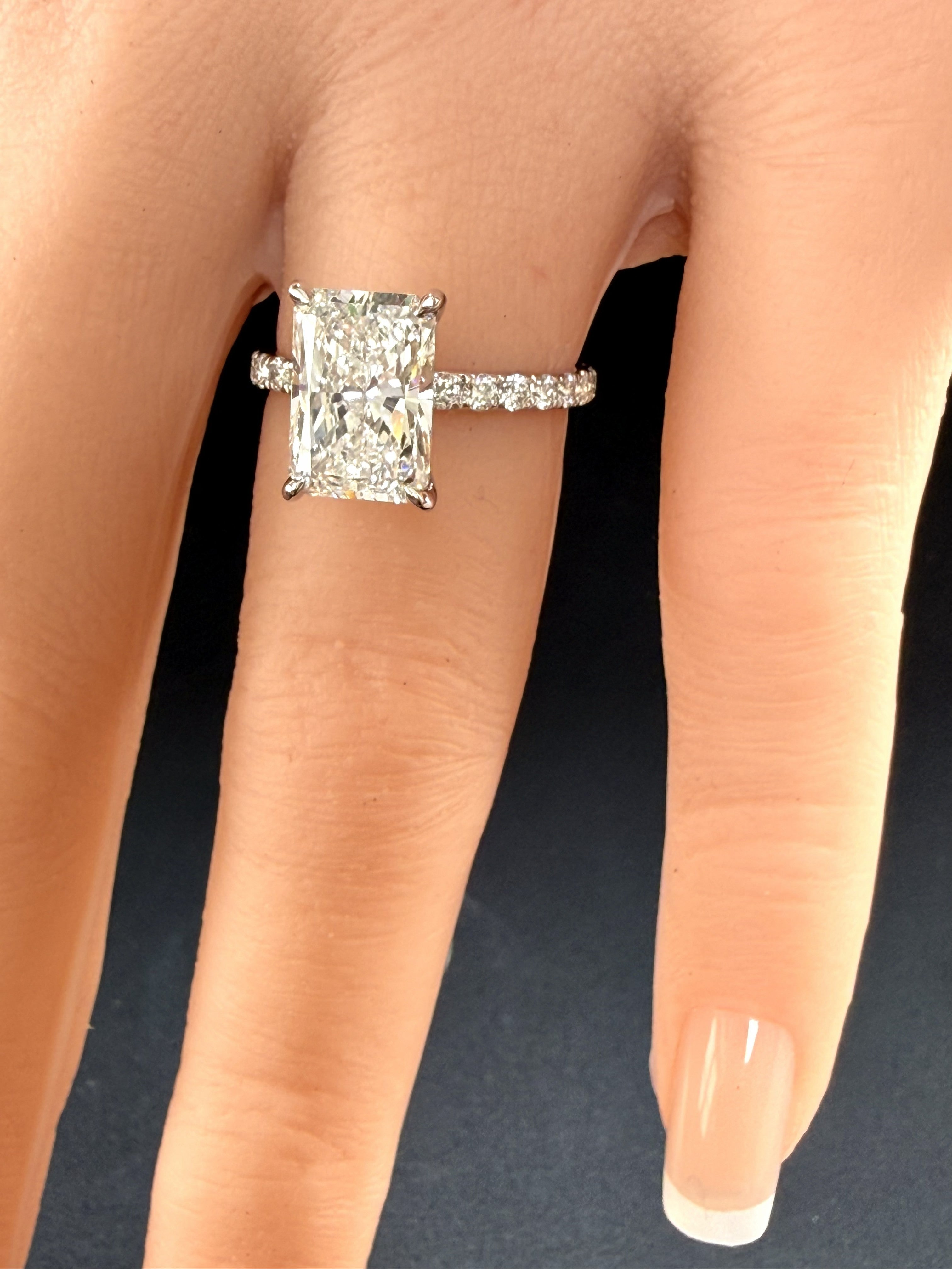 3.75ct Total Weight Radiant Cut Lab Grown Diamond IGI Certified 14K White Gold Engagement Ring