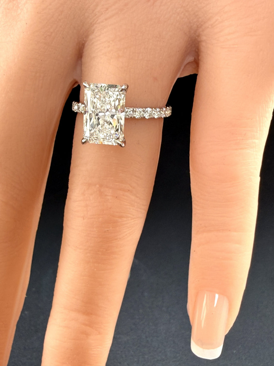 3.75ct Total Weight Radiant Cut Lab Grown Diamond IGI Certified 14K White Gold Engagement Ring