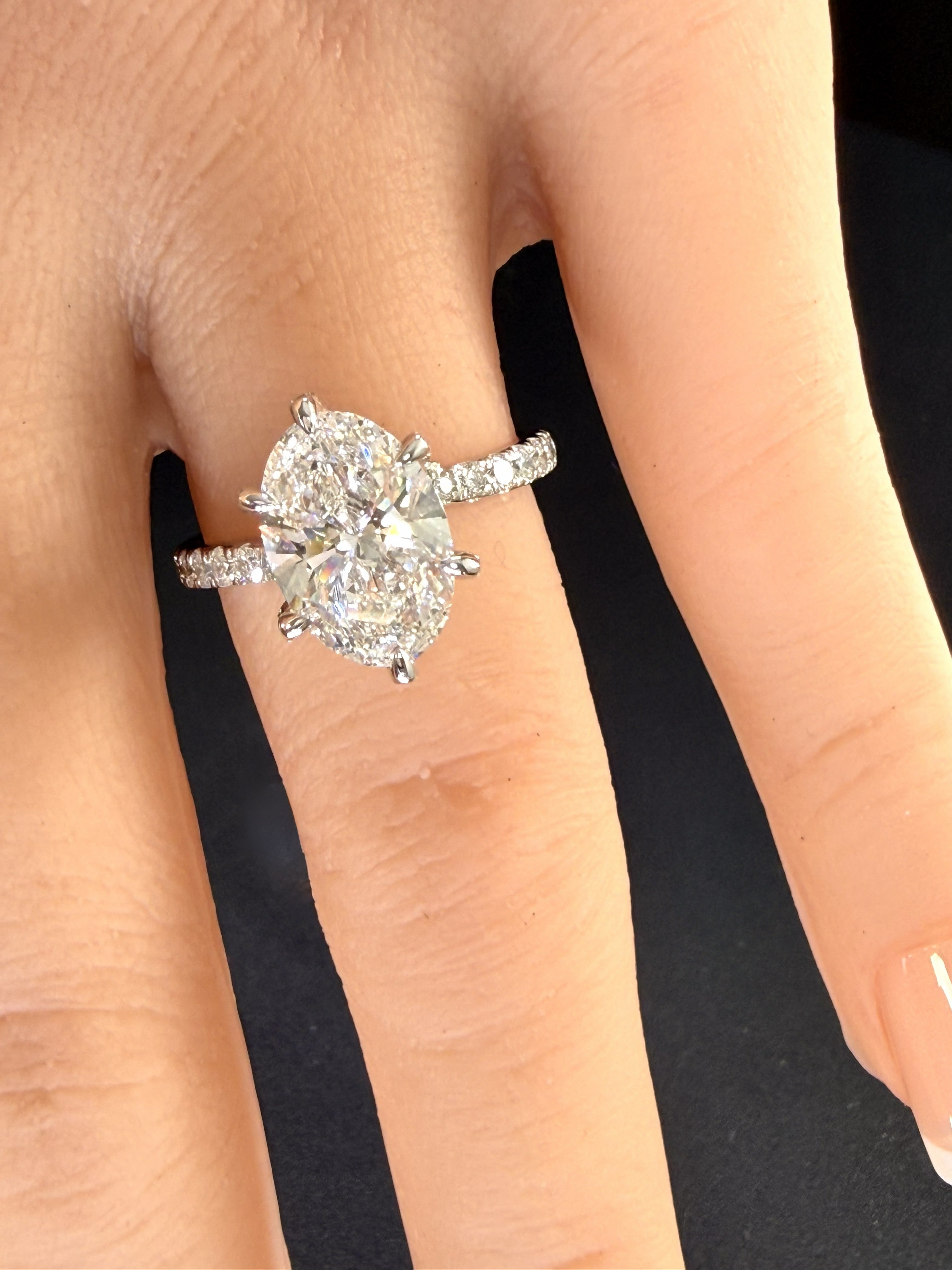 3.6ct Oval Cut Lab Grown Diamond IGI Certified 14K White Gold Engagement Ring