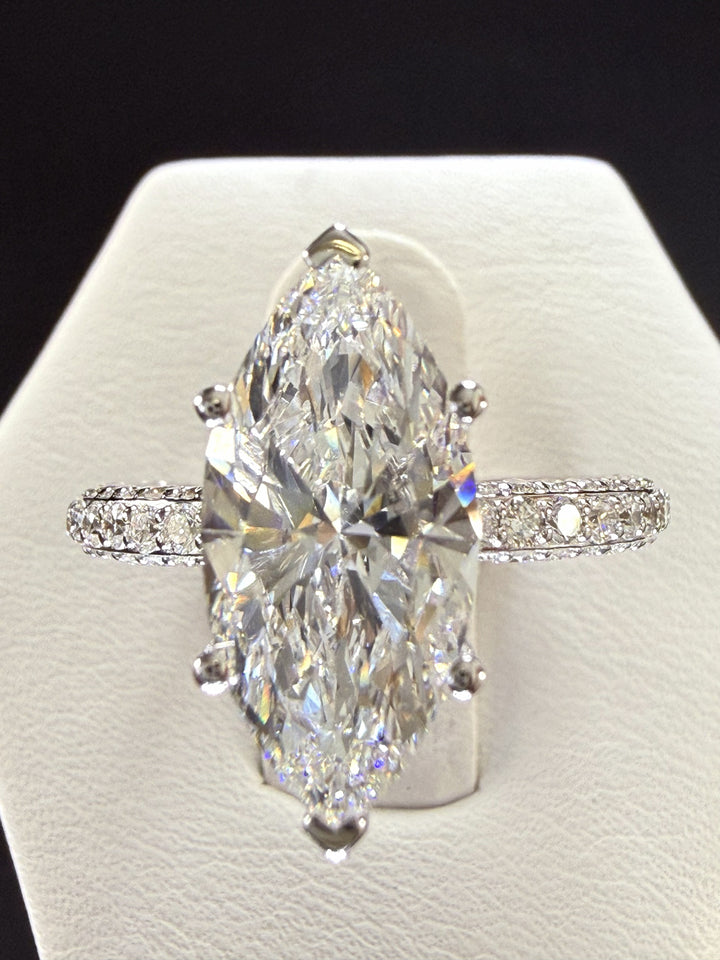 4 ct Total Weight Marquise Cut Diamond IGI Certified 14K White Gold All Sides Pave Engagement Ring