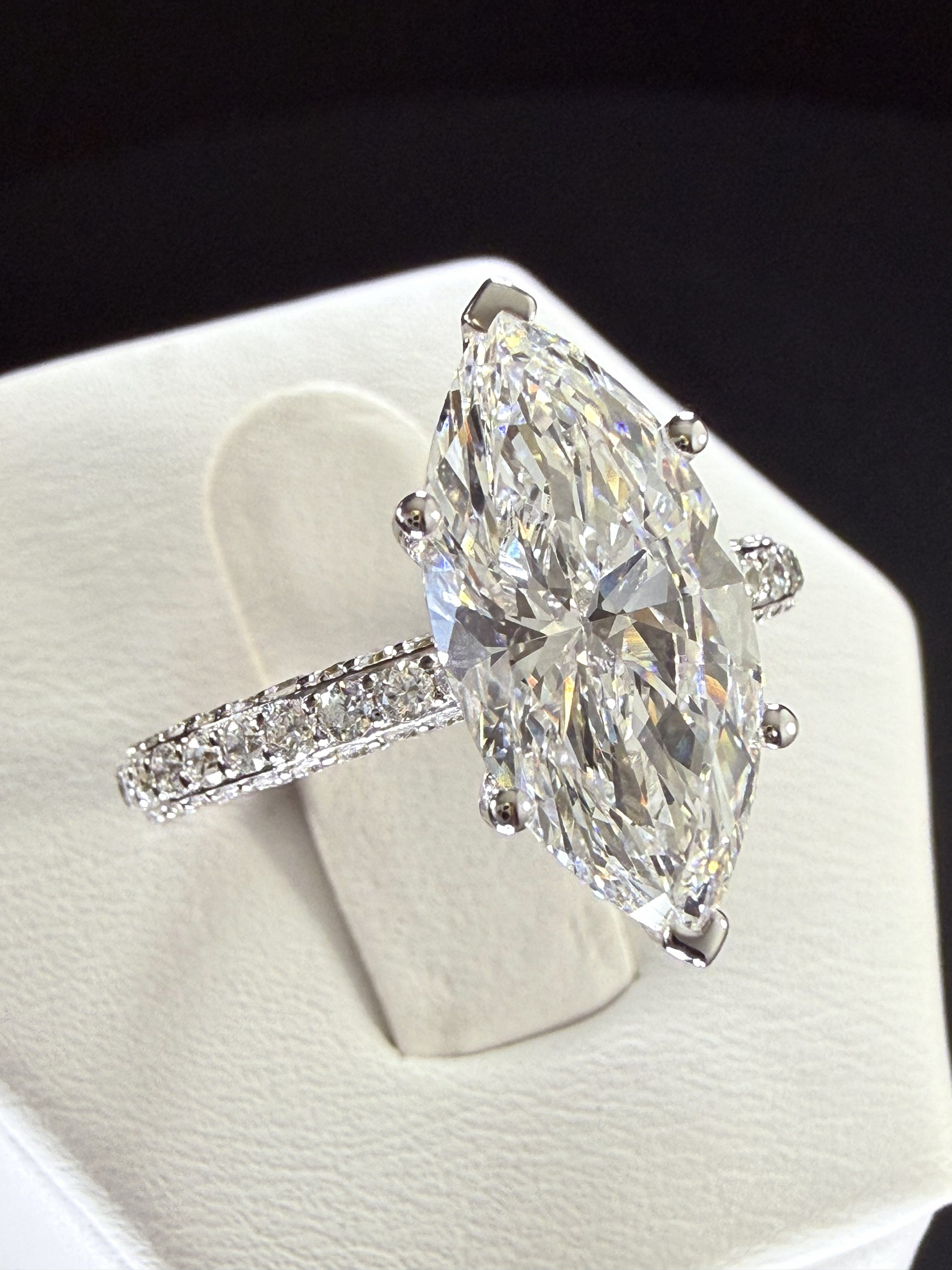 4 ct Total Weight Marquise Cut Diamond IGI Certified 14K White Gold All Sides Pave Engagement Ring