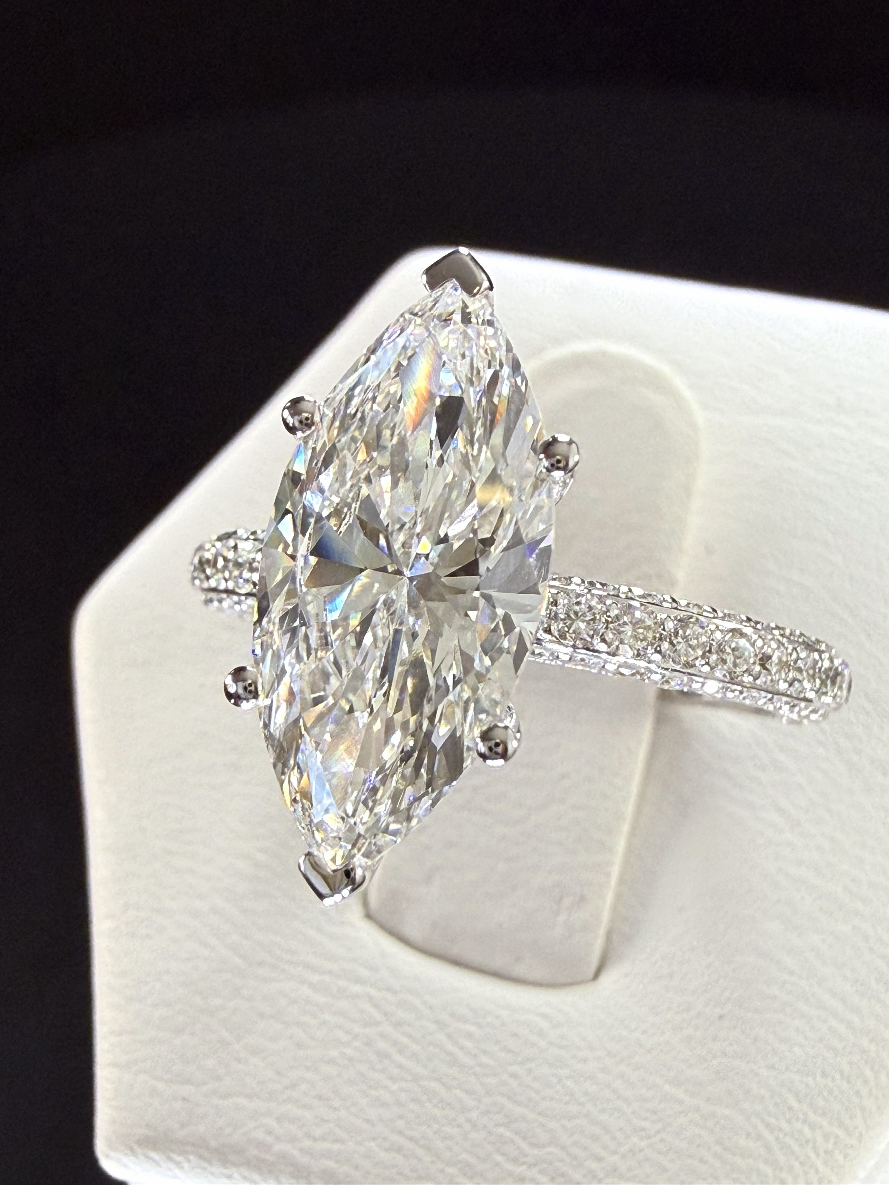 4 ct Total Weight Marquise Cut Diamond IGI Certified 14K White Gold All Sides Pave Engagement Ring