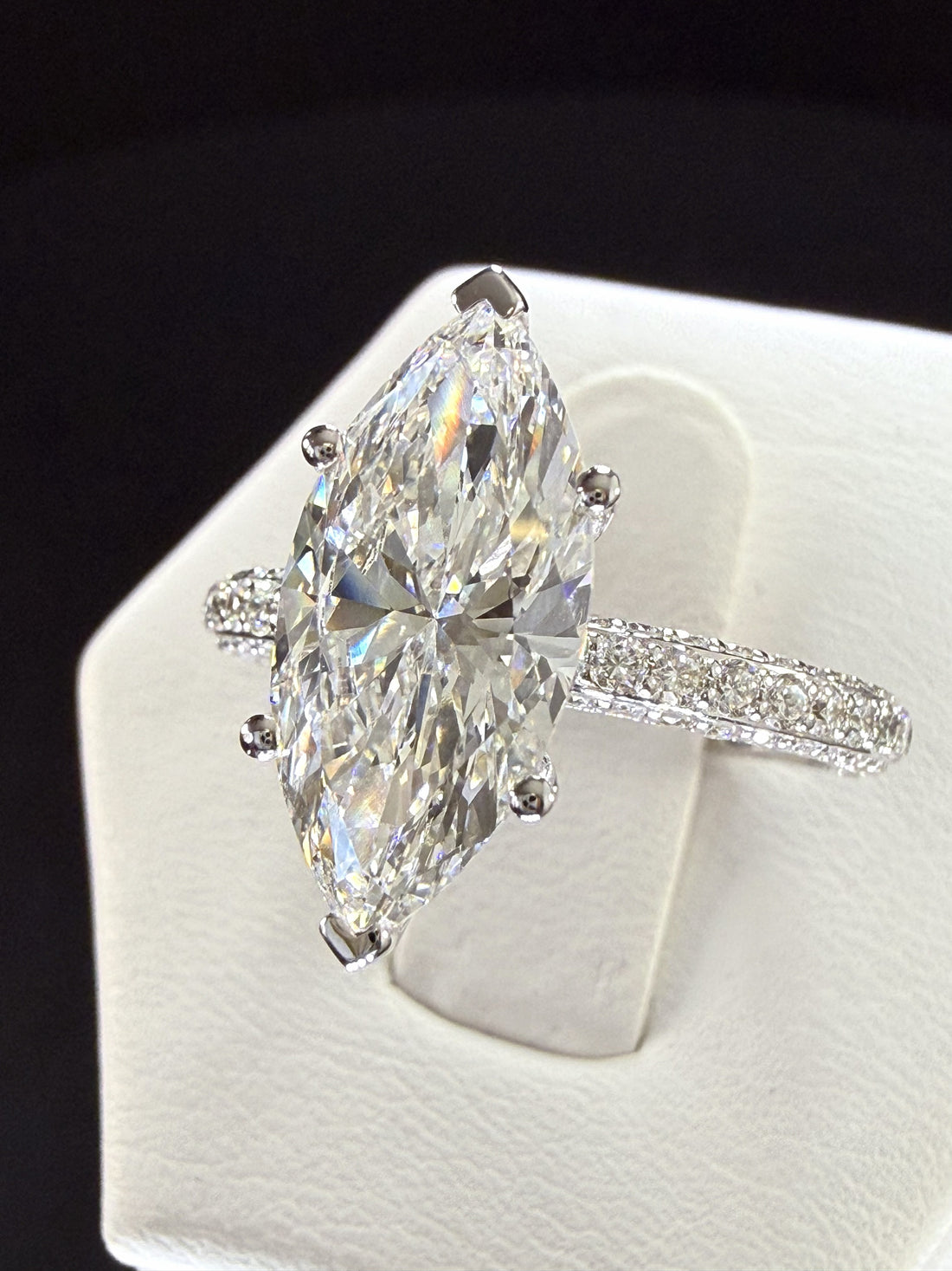 4 ct Total Weight Marquise Cut Diamond IGI Certified 14K White Gold All Sides Pave Engagement Ring