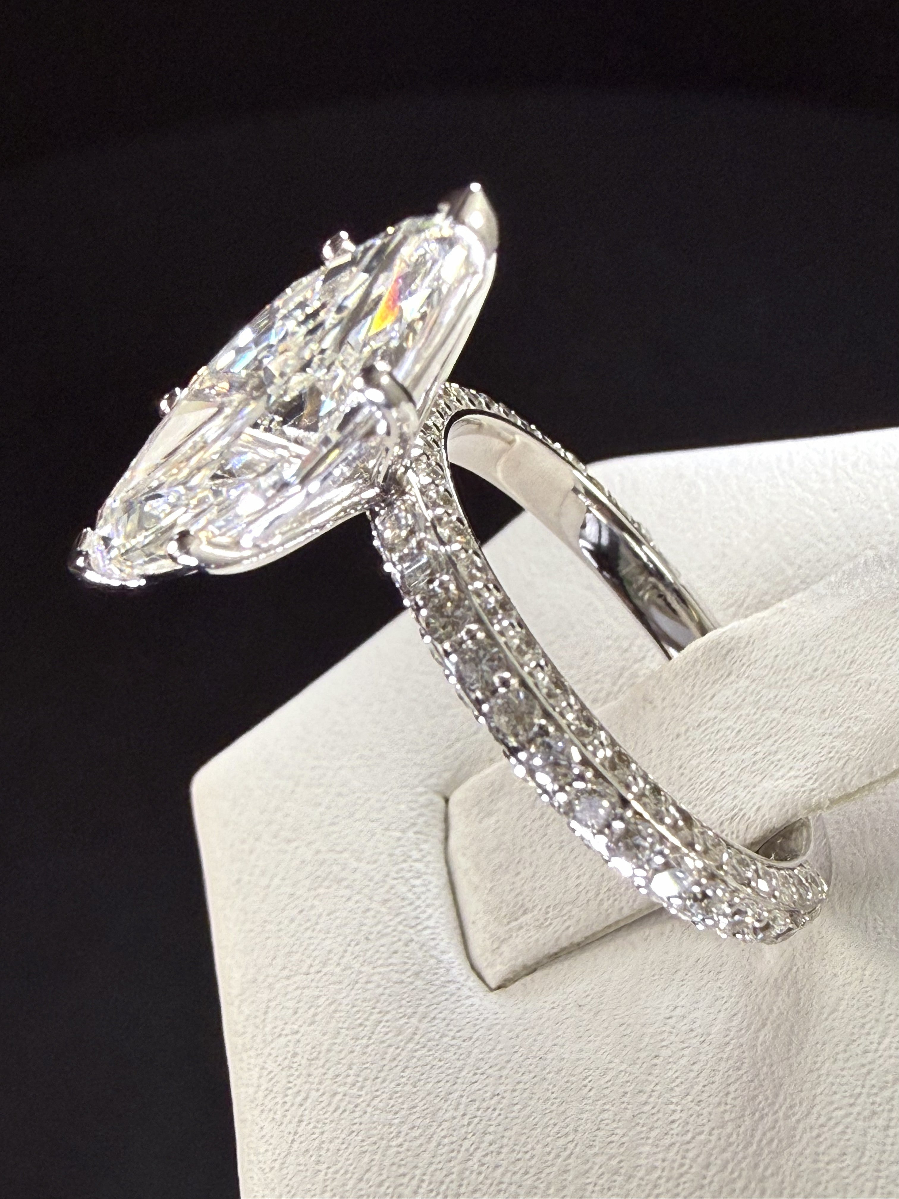 4 ct Total Weight Marquise Cut Diamond IGI Certified 14K White Gold All Sides Pave Engagement Ring