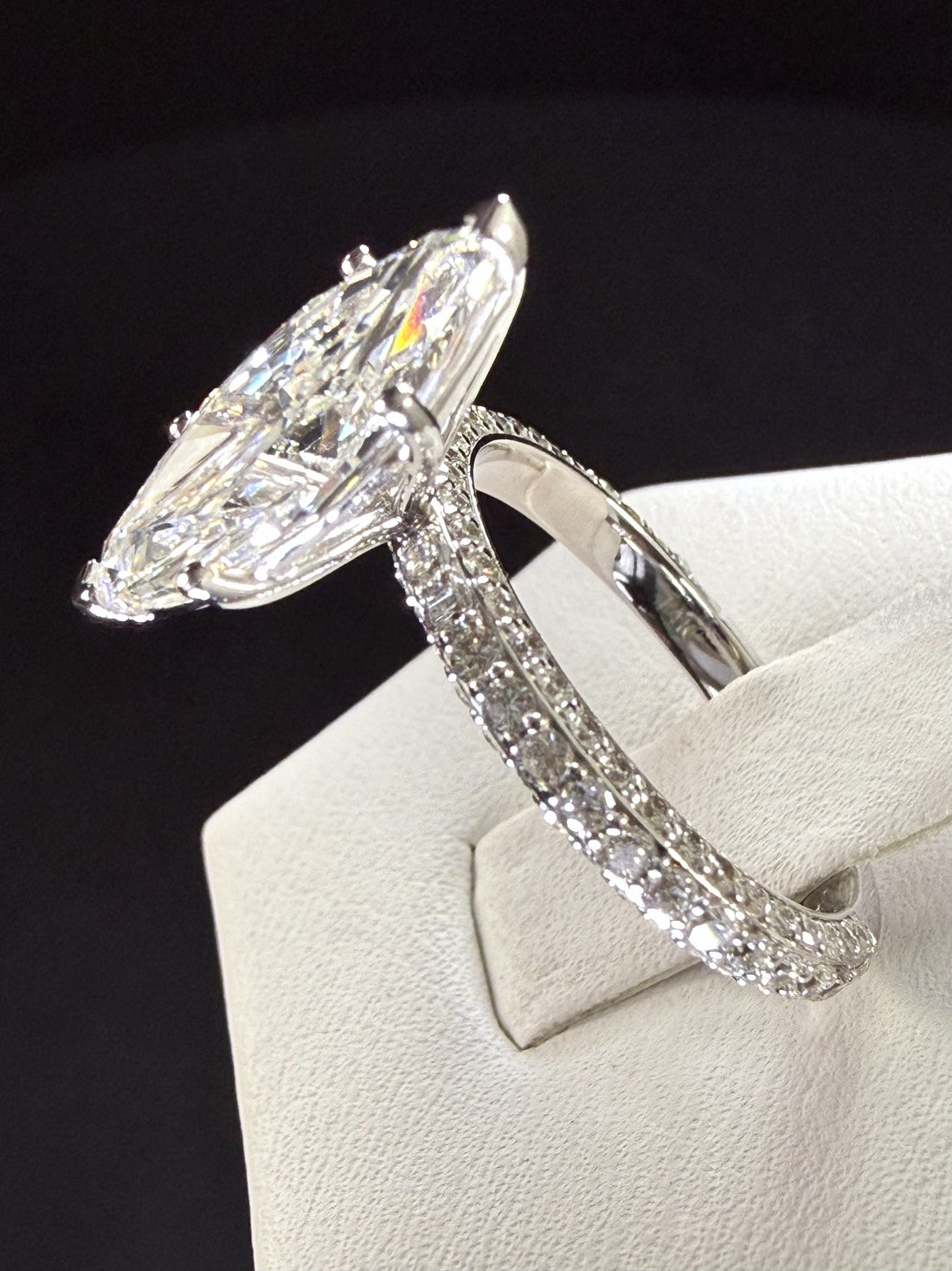 4 ct Total Weight Marquise Cut Diamond IGI Certified 14K White Gold All Sides Pave Engagement Ring