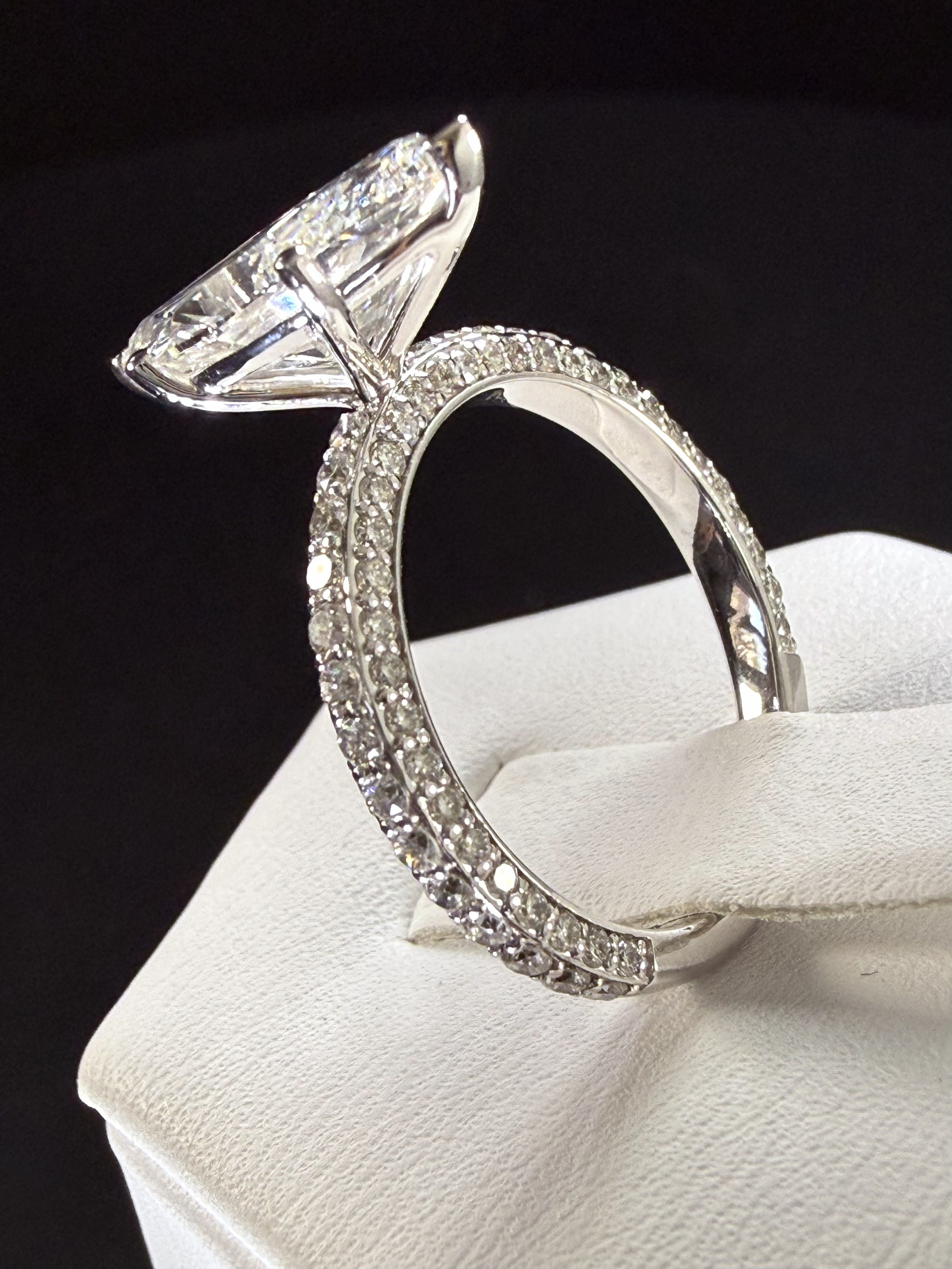4 ct Total Weight Marquise Cut Diamond IGI Certified 14K White Gold All Sides Pave Engagement Ring
